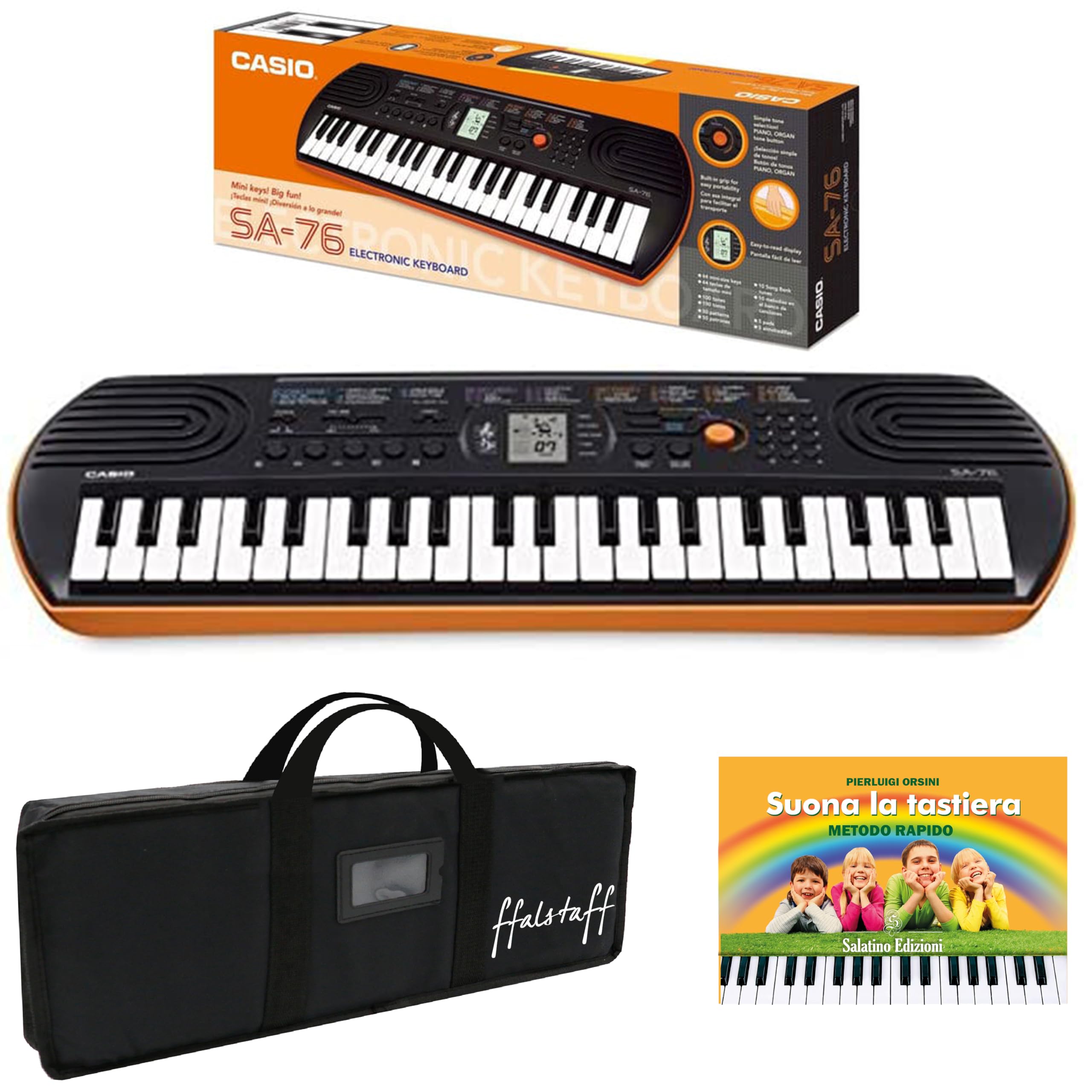 Kit Pianola Tastiera SA 76 (Fondo arancione) con Borsa ffalstaff con tracolla e E-book "Suona la Tastiera"
