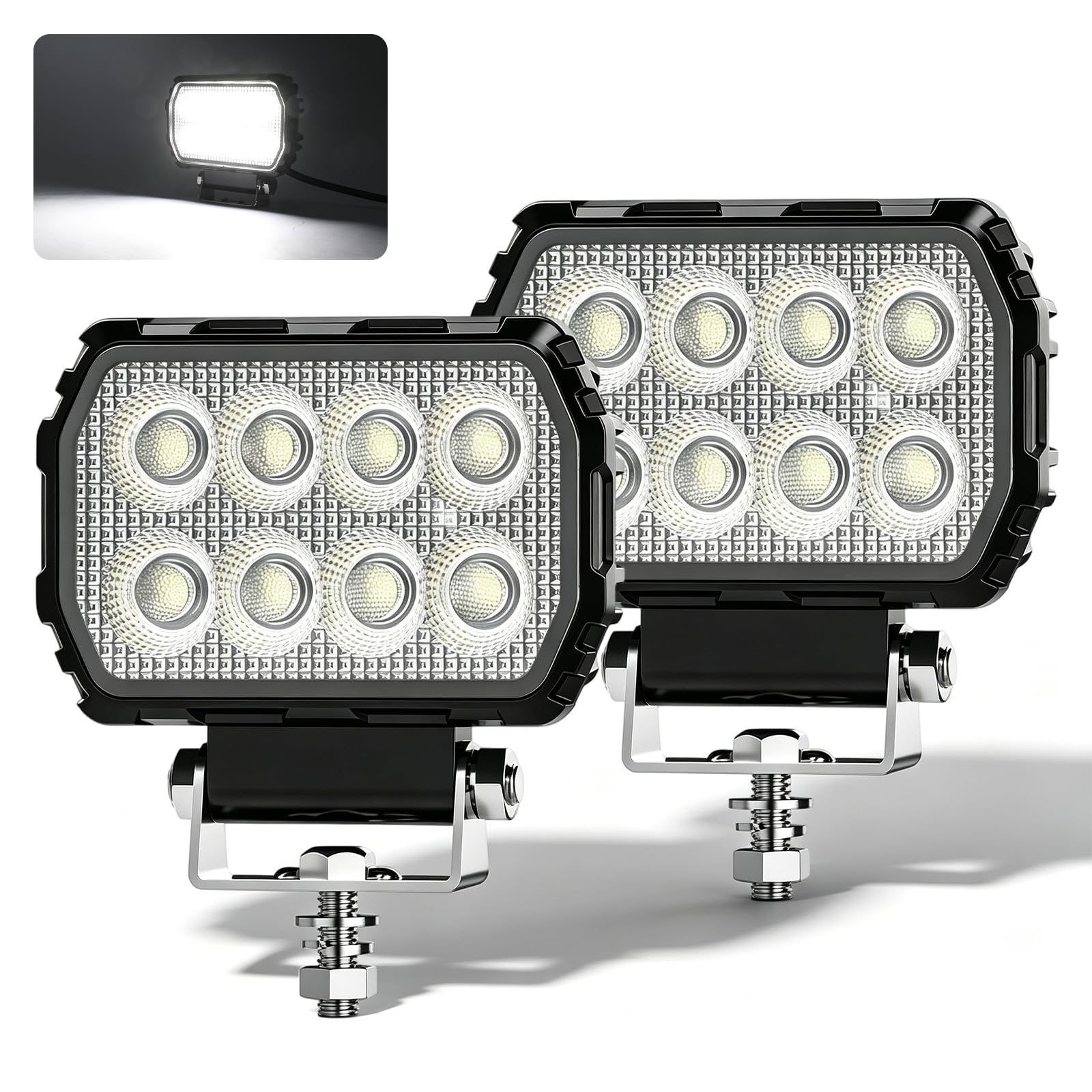 COLIGHT 4.4 Inch Rectangular LED Work Light 12V/24V 2 Pack 27W 8500LM 6500K Flood Light for Excavators Construction Machinery Trucks Tractors Agricultural Machinery