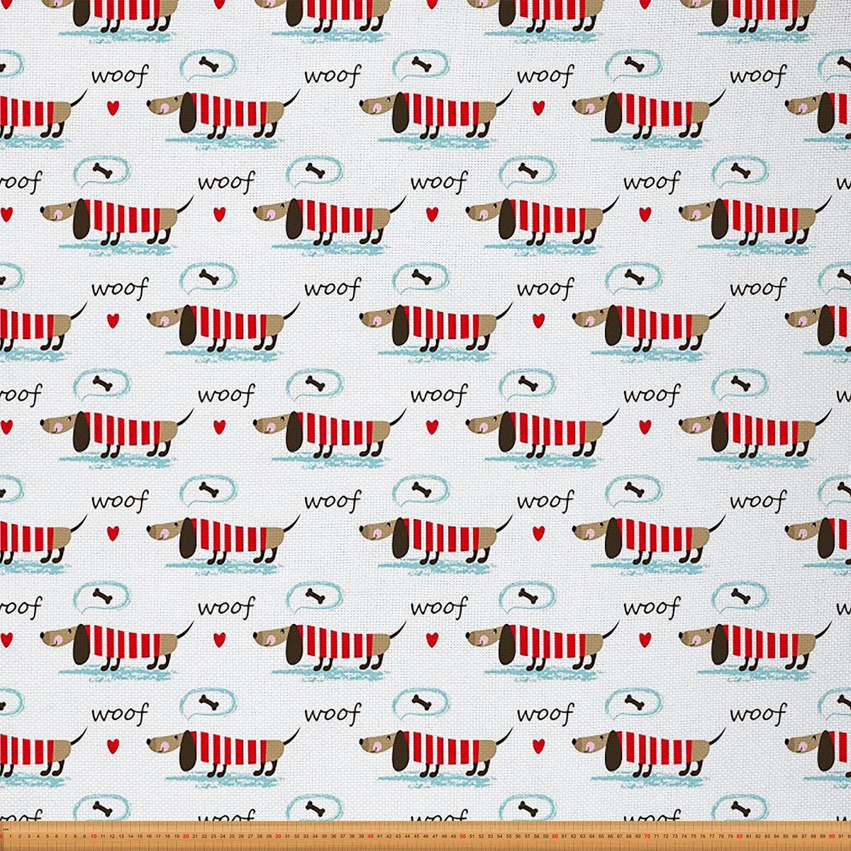Cartoon Sausage Dog Outdoor Fabric by The Yard Kawaii Dachshund Pet Upholstery Fabric for Chairs Lines Puppy Dog Fabric for Home DIY Projects 1 Yard (L92*W150cm) Colorful Red