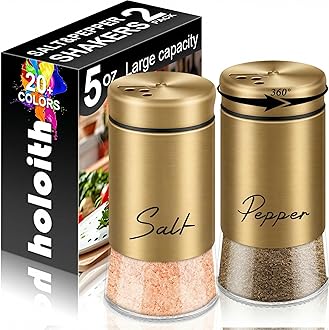 Gold Salt and Pepper Shakers Set, 5 oz Modern Farmhouse Kitchen Decor and Accessories for Restaurant, Wedding, Housewarming Gifts Refillable Design (Gold)