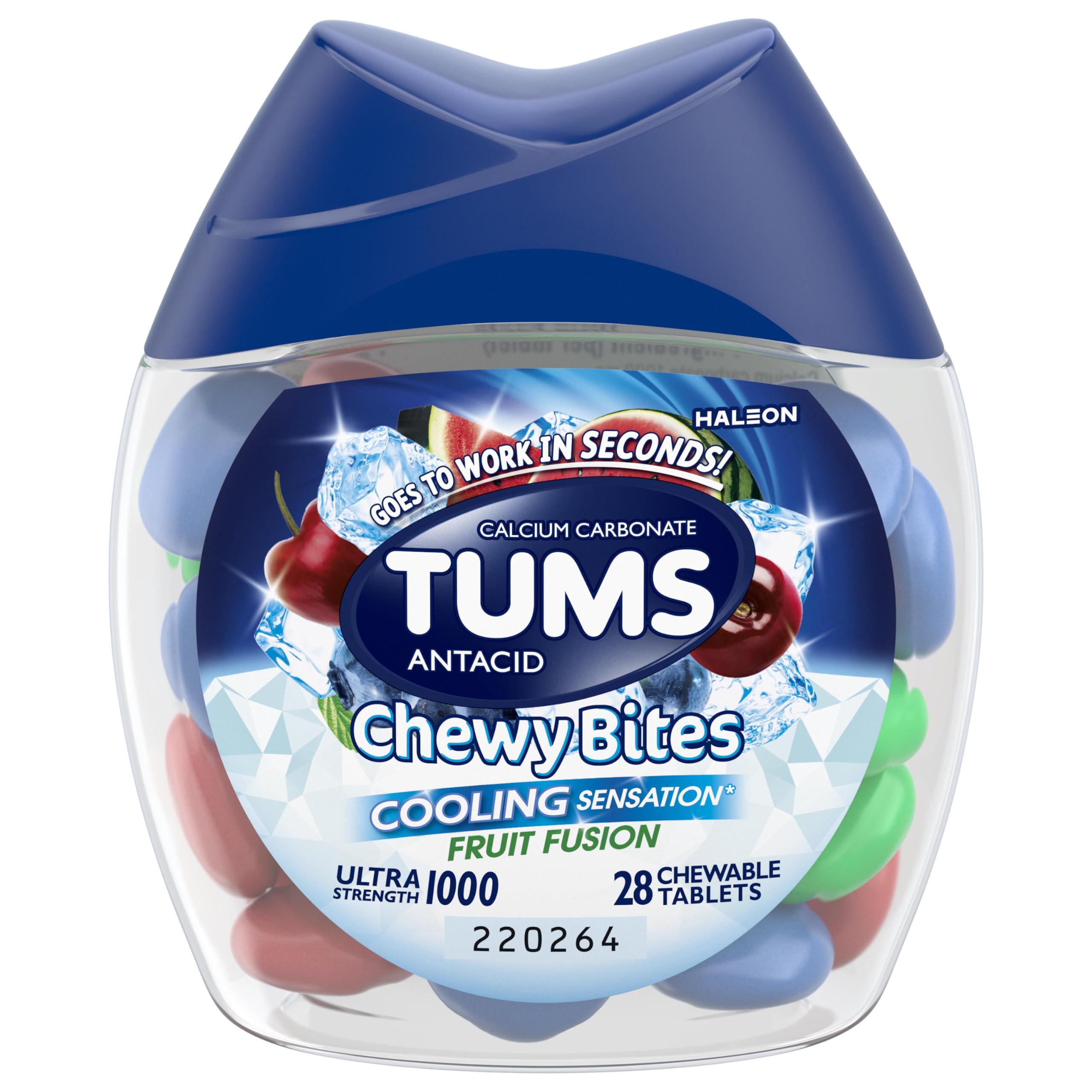 Tums Chewy Bites Fast Cooling Sensation Antacid, Fruit Fusion, 28 Tablets