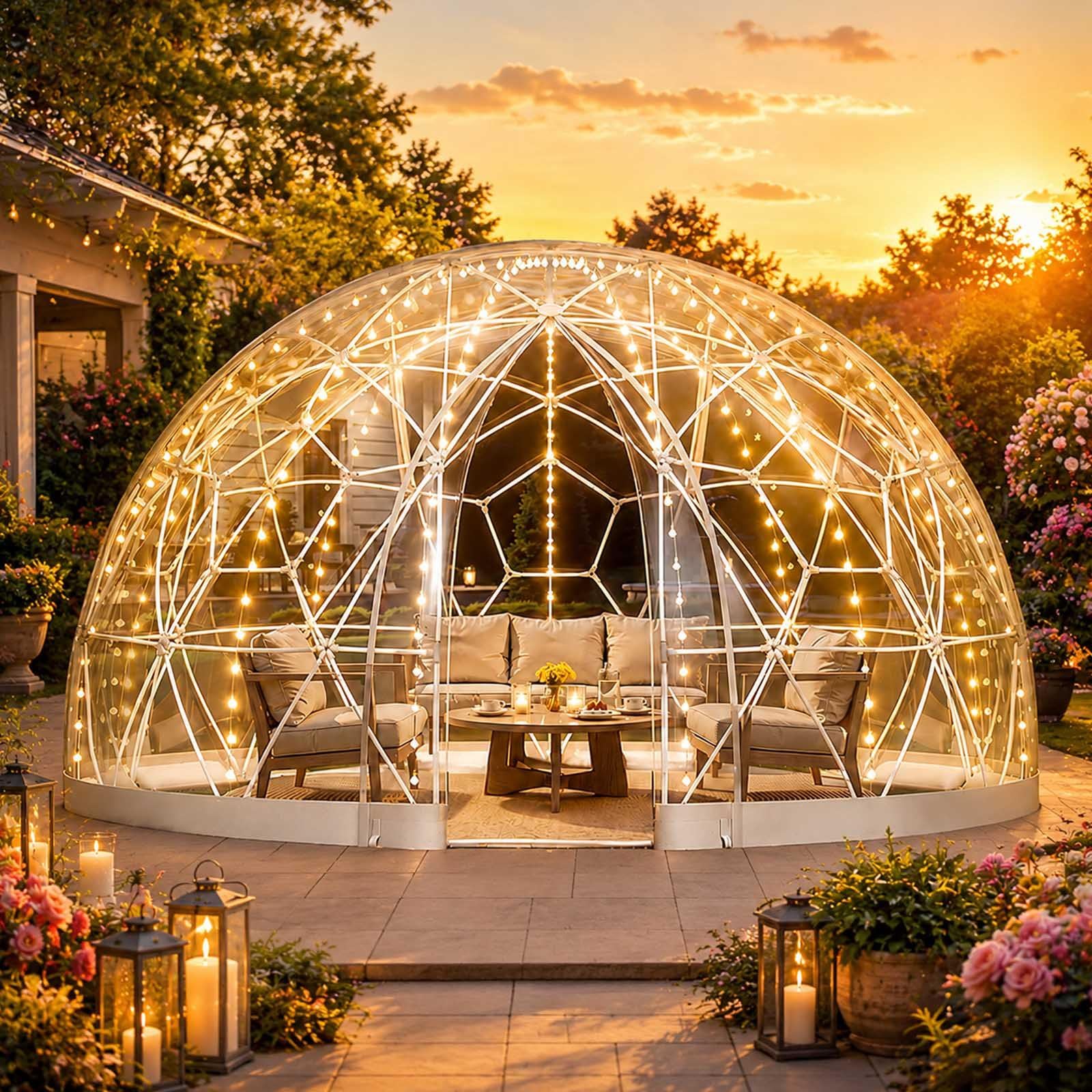 aallwwsso Garden Dome Bubble Tent, Spacious 6-8 Person Clear Igloo Tent with Zipper Door & Vent Windows, Outdoor Geodesic Dome for Backyard, Garden, Patio & Greenhouse