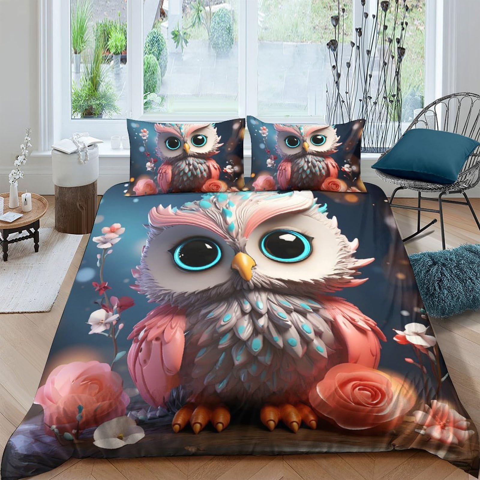 Ctjqhvkz Style-5 3D Printed Cute Owl Fitted Sheet Microfiber Soft Cartoon Forest Bed Cover For Bedroom Dorm Mattress Protection Decor Single（135X200cm）