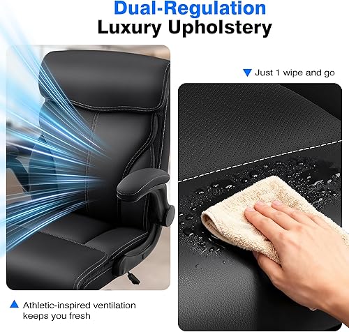 Miniatura 7 de Silla de oficina  Silla ejecutiva de escritorio cómoda transpirable con respaldo alto y soporte lumbar, silla ergonómica de cuero giratoria para