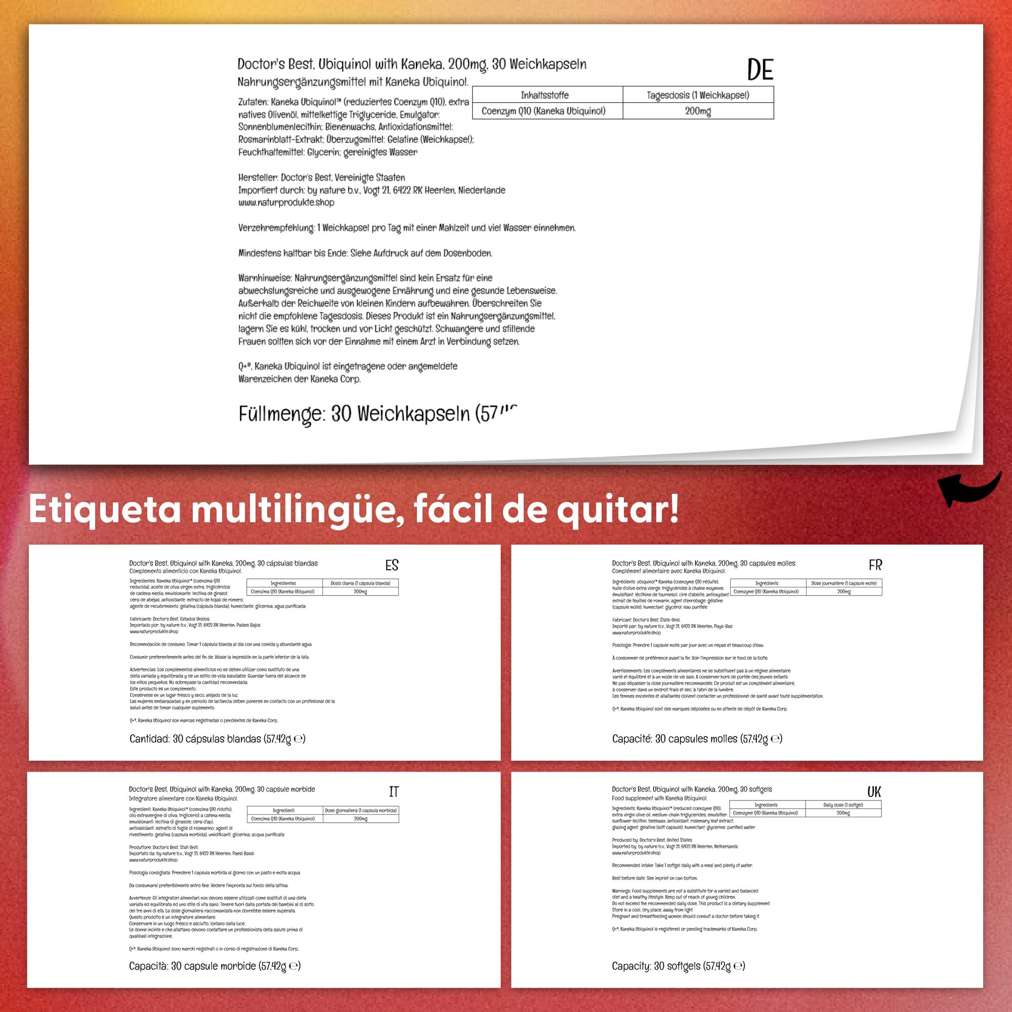 Doctor's Best, Ubiquinol, con Kaneka QH Ubiquinol, 200mg, 30 Cápsulas blandas, Coenzima Q10, Altamente Dosificada, Probada en Laboratorio, Sin Soja, Sin Gluten, no GMO