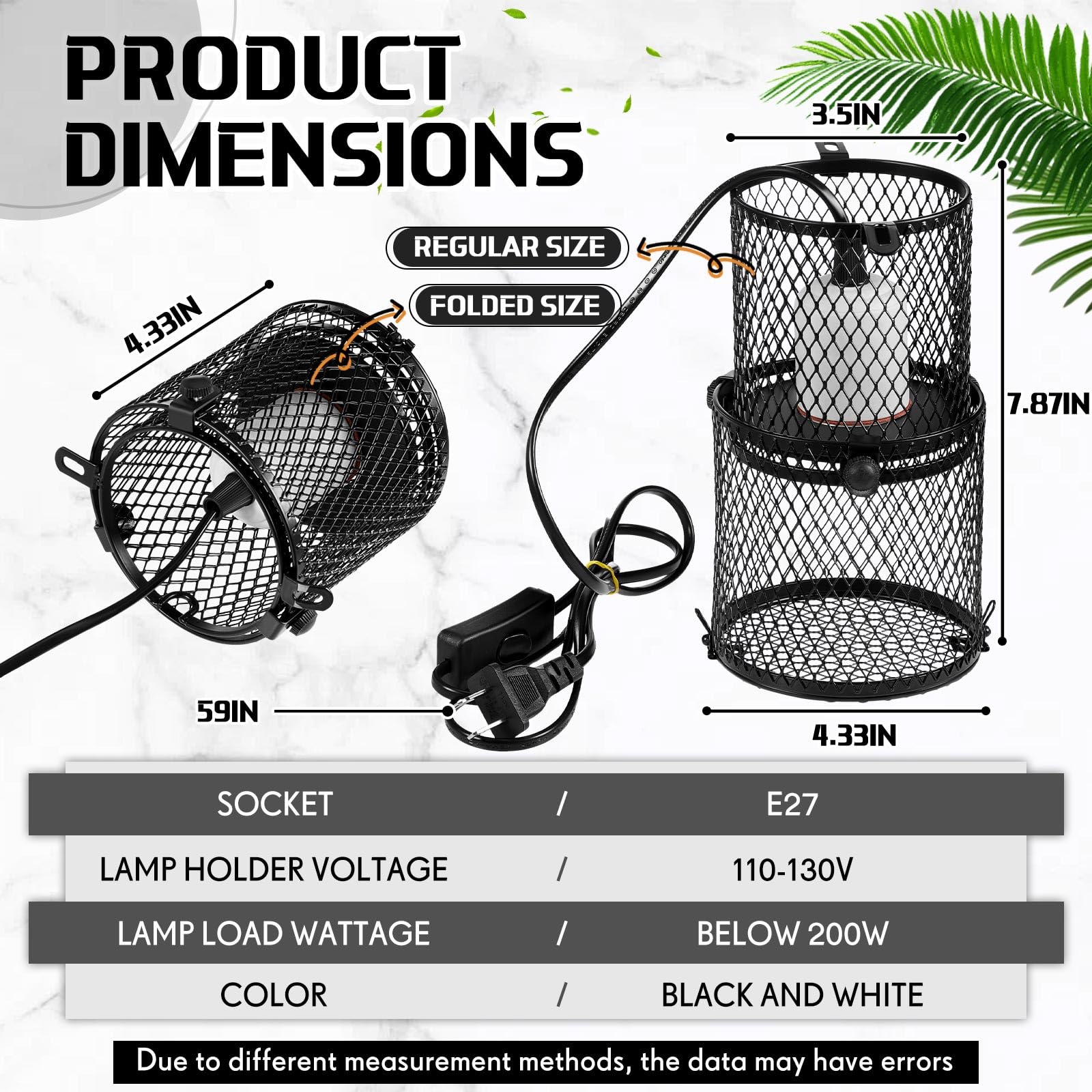 VIHOSE 2 soportes retráctiles para lámpara de calor de reptiles, pantalla antiquemaduras, emisor de calor de cerámica, pantalla de lámpara de calefacción con interruptor para mascotas, anfibios