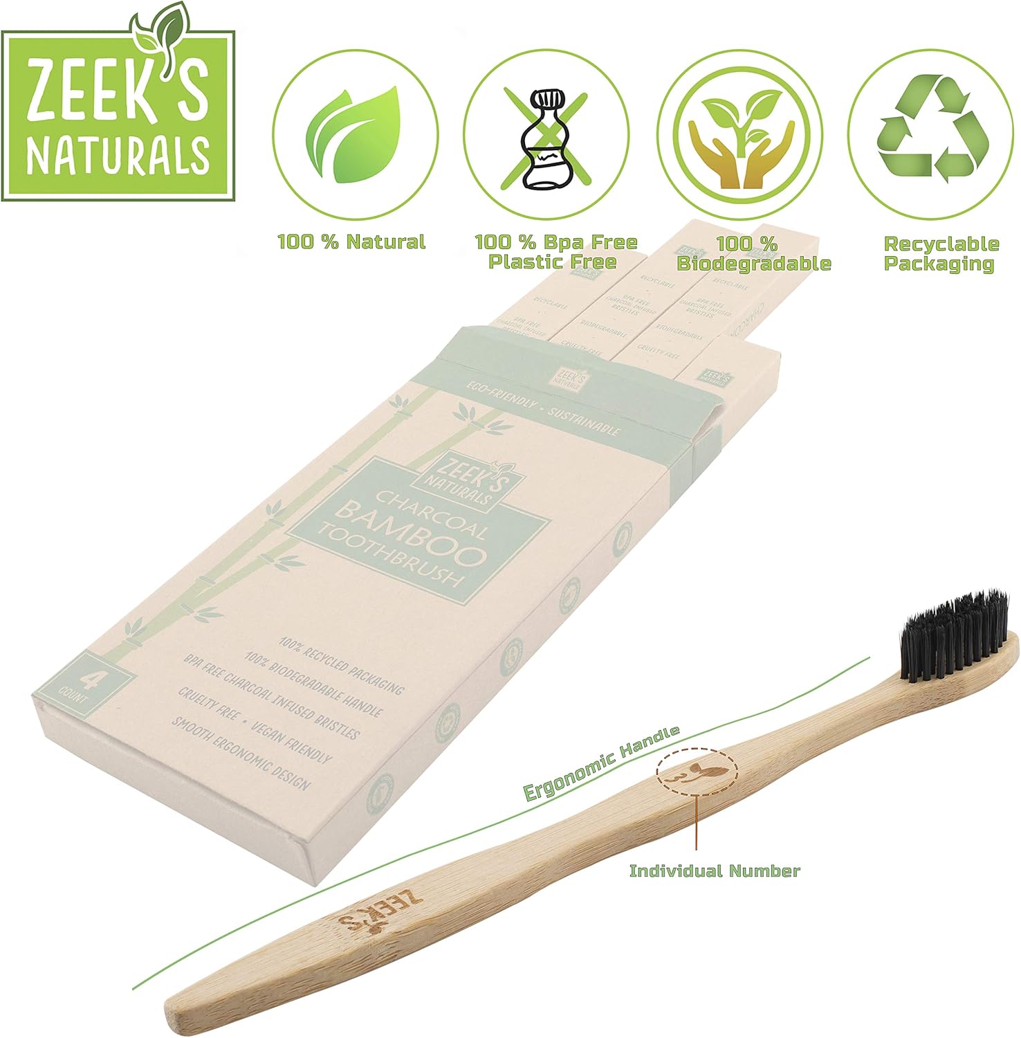 Biodegradable Eco-Friendly Natural Bboo Charcoal Toothbrushes - -