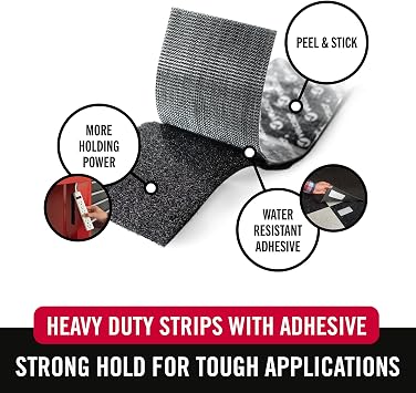 VELCRO Brand Heavy Duty Fasteners, Black, 4 x 2 in Strips, 8 Sets