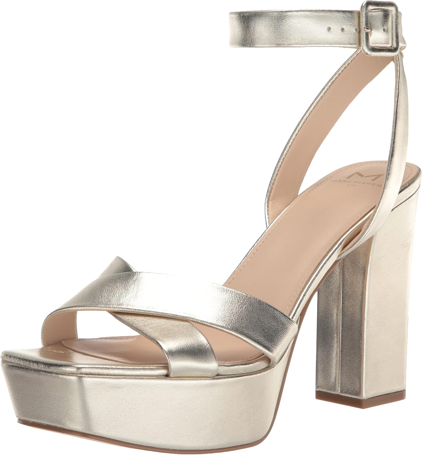 Marc Fisher LTD Women's FARIL Heeled Sandal, Gold Leather, 8