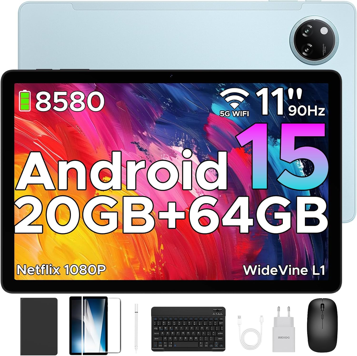 DOOGEE TAB A9+ 2025 Newest 11 Inch Android 15 Tablet, 8580mAh Tablet With Keyboard, T7200 Octa Core Android Tablets, 20GB + 64GB/2TB Tablets With Pen, 13+5MP, 2 Speakers + Widevine L1, Mouse