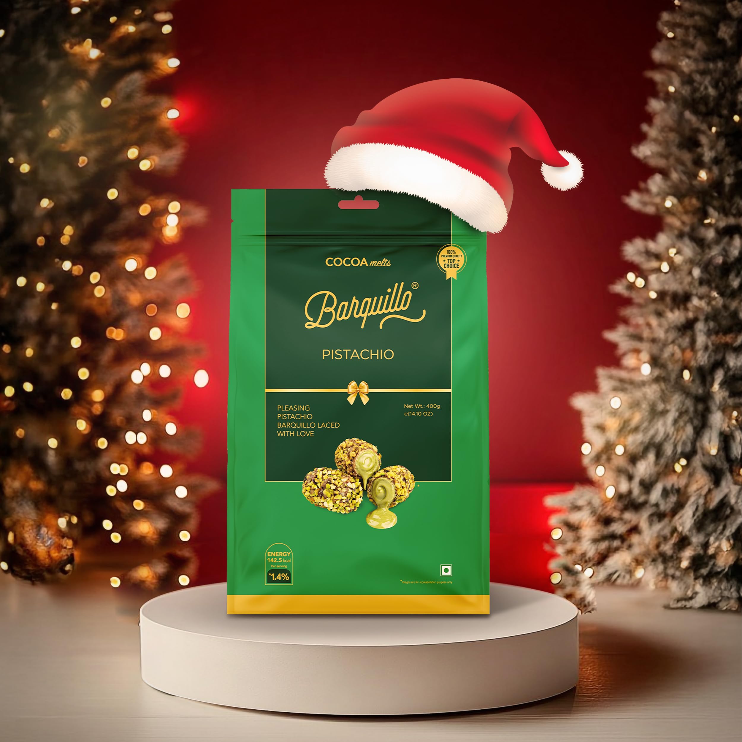 Barquillo Premium Pistachio Coated Chocolate Pouch -20 Pcs (400 gm) | Pista Cream Filled Biscuit Roll imported | Dubai couverture taste | Christmas Gift Pack Celebration specially for Festivals