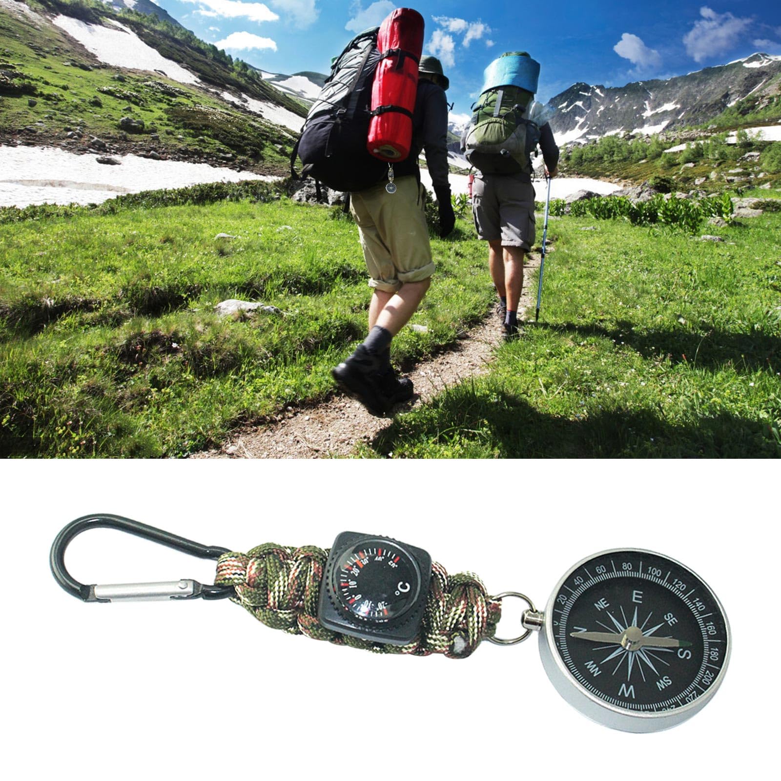 Ldabrye Compasses Carabiner Clip Keychains Outdoor Hiking Camping Multifunctional Handheld Mountain Climbing Thermometer