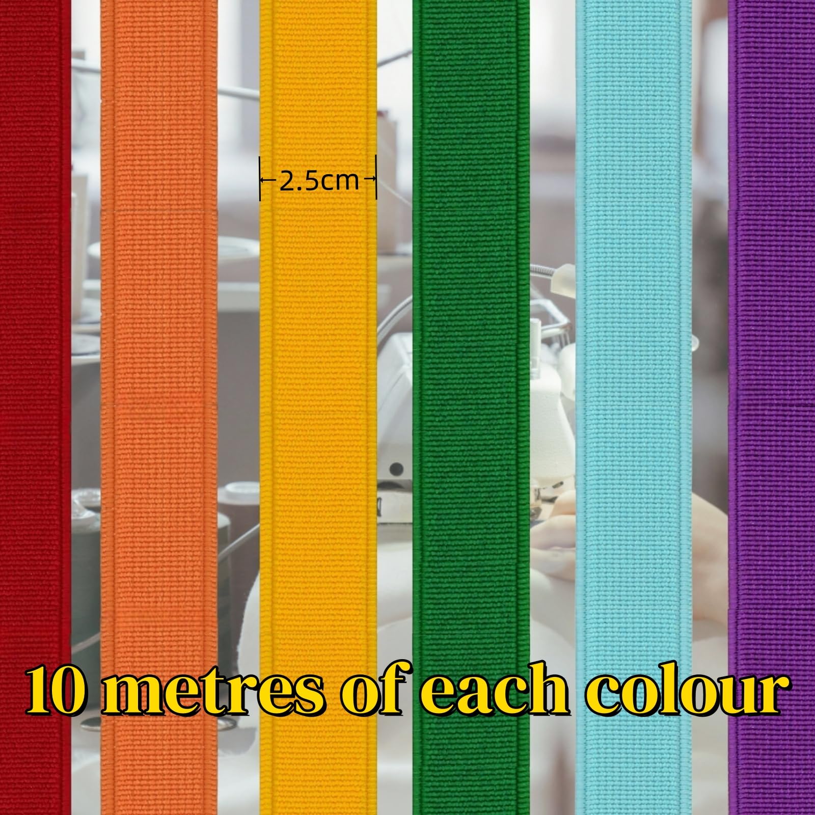6 bandas elásticas de 10 m de largo, 1,5/2,5 cm de ancho, iridiscente, para cinturón, bandas elásticas planas, para costura, accesorios de ropa, ideal para costura, ropa y manualidades