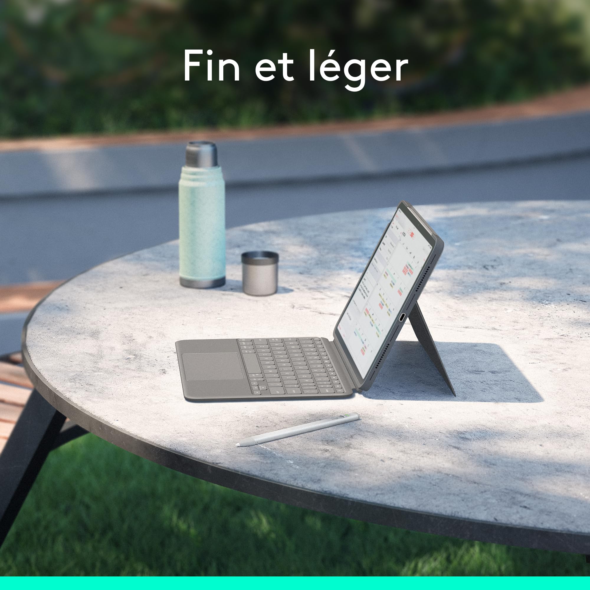 Logitech Combo Touch, étui clavier pour iPad Air 11 pouces (M2 et M3), iPad Air (5e génération)- Clavier rétroéclairé amovible avec support, Clavier Français AZERTY - Gris