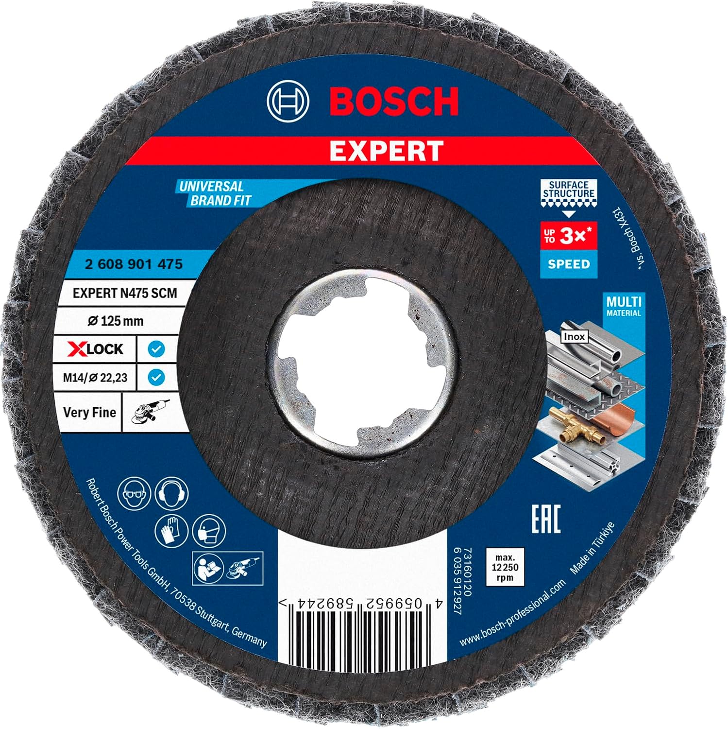 Bosch 1x EXPERT N475 Surface Conditioning Material X-LOCK Flap Discs (for Steel sheets, Stainless steel, Ø 115 mm, Medium, Professional Accessory Small Angle Grinder)