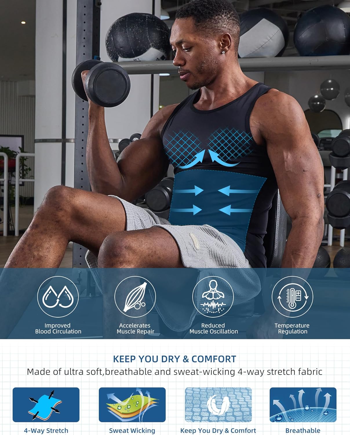 KOCLES Compression Shirt Men Slimming Undershirt Body Shaper Vest, Gynecomastia Compression Tank Top, Shapewear Tummy Control - Image 5