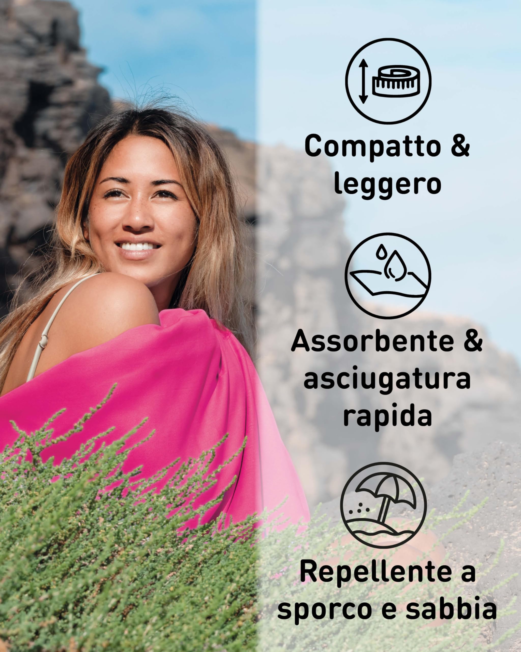 Fit-Flip Asciugamano microfibra - asciugamano palestra compatto e ultraleggero - asciugamani microfibra - il perfetto telo mare microfibra grande - ottimale per viaggio, sport e palestra