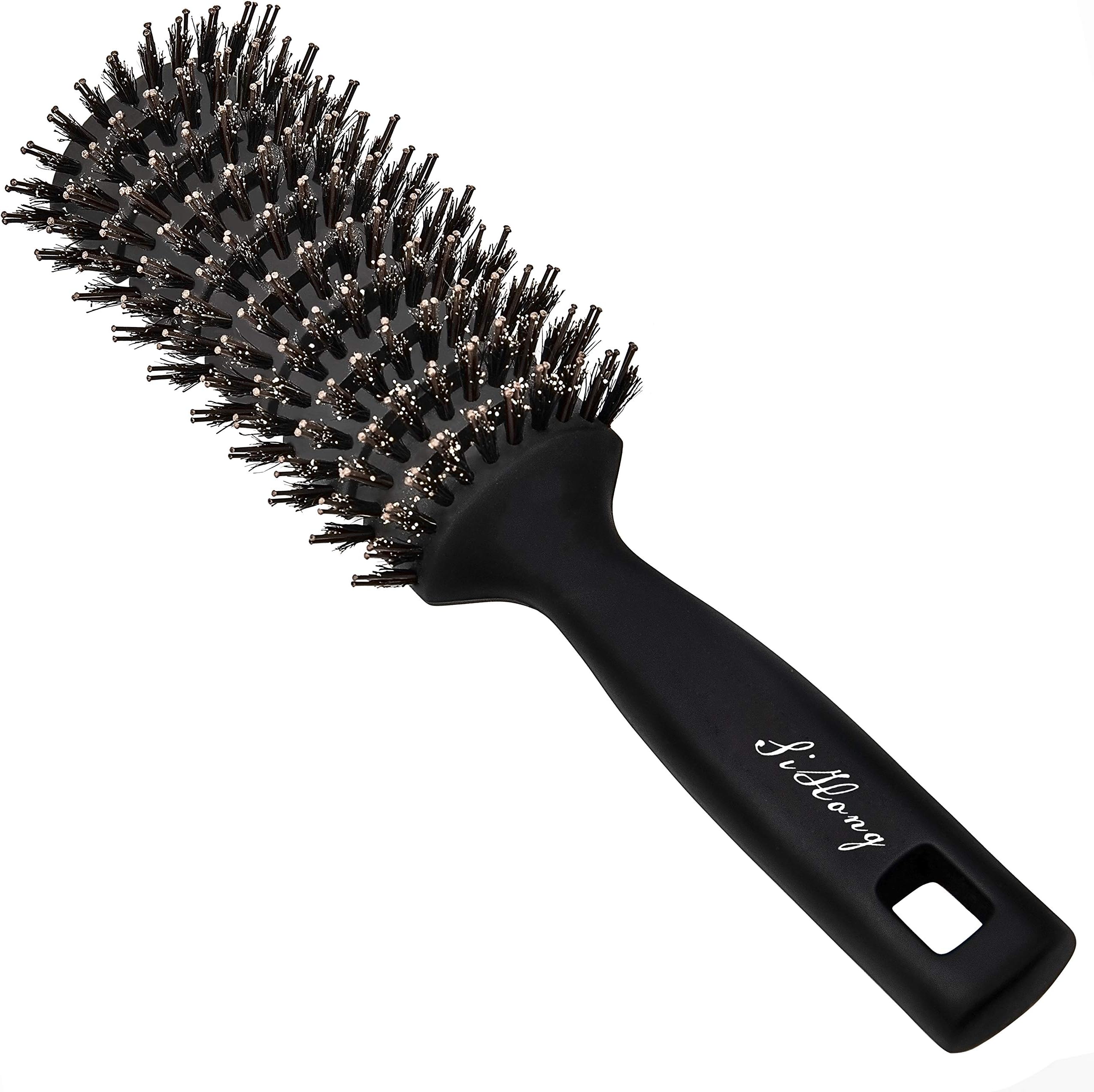 SiHong Vent Brush Anti Static Boar Bristles Vented Brush For Men & Woman,Vented Brush Best For Blow Drying & Styling - Black