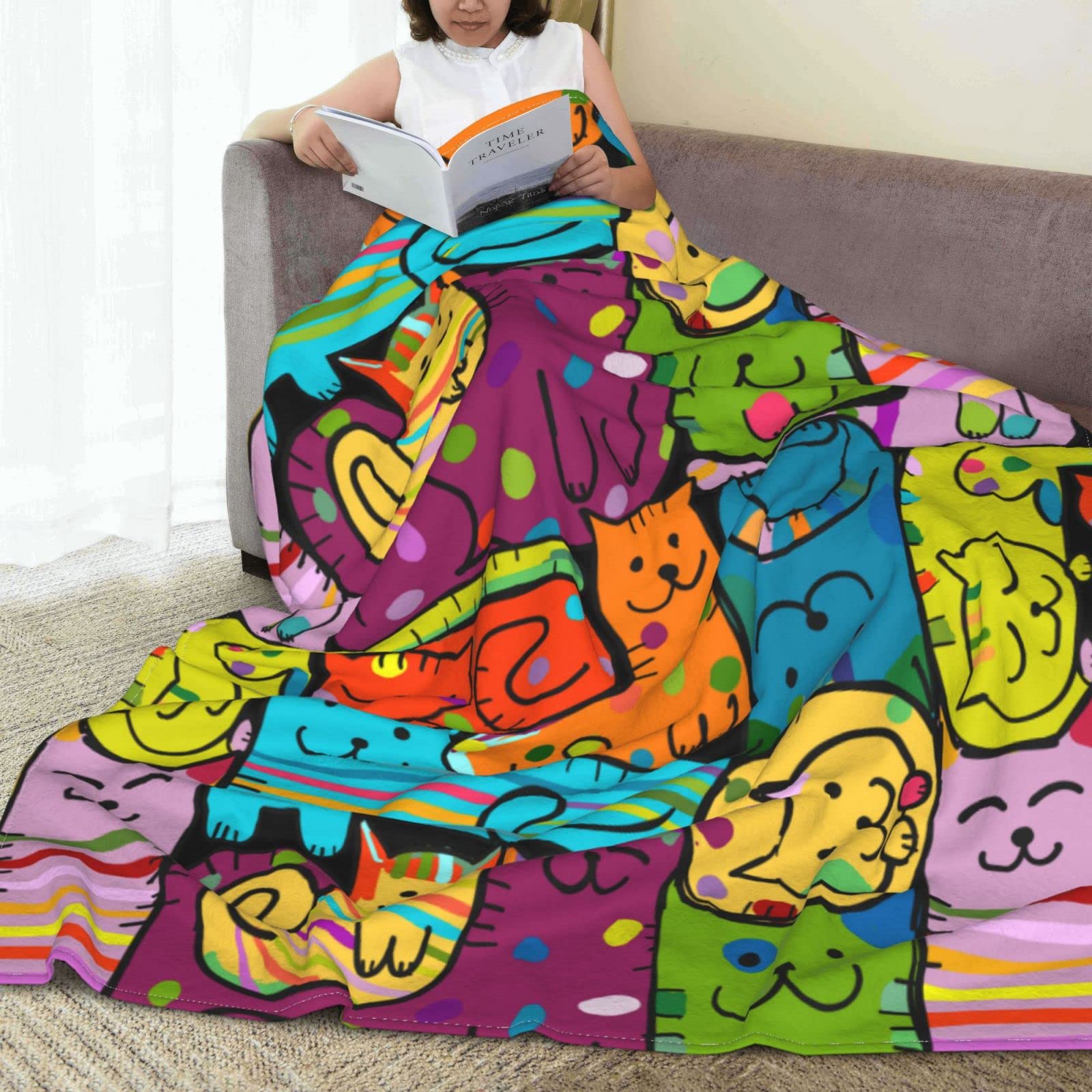 Divertente coperta con gatti per letto, divano, coperta in pile leggera, morbida e accogliente, 127 x 101,6 cm