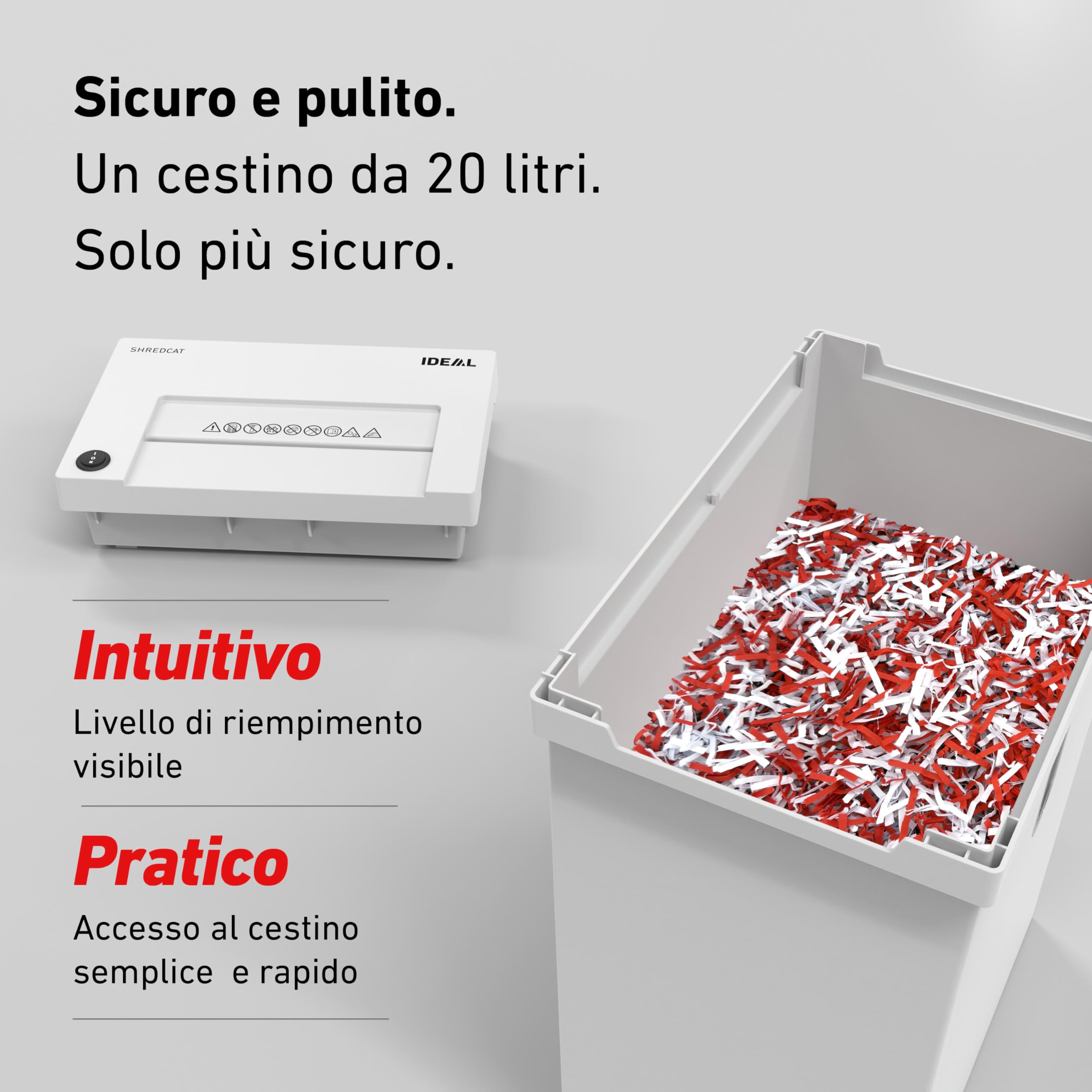 IDEAL Shredcat 8100, Distruggidocumenti, Tritadocumenti di Alta Qualità, Silenziosi e Affidabili, Conformi al GDPR (8-10 fogli) | Capacità serbatoio 20 l, 5 x 30 mm
