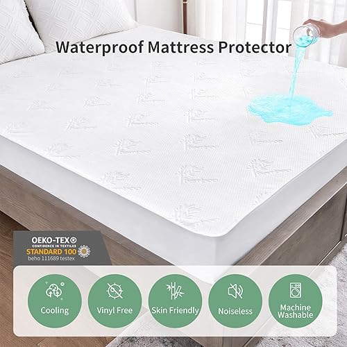 Miniatura 8 de YIYEA Protector de colchón 100% impermeable, funda de colchón de bambú de alta calidad con cremallera extraíble, almohadilla de colchón de