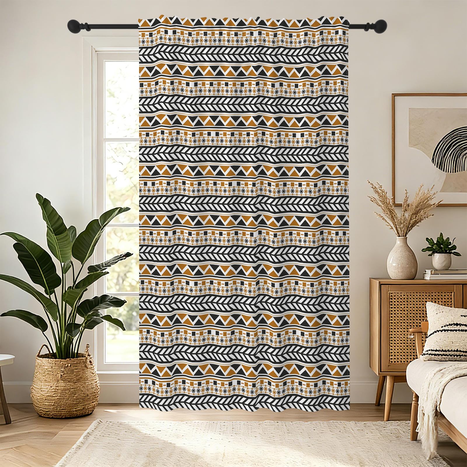 YONGFOTO Rideaux Boho pour Chambre Vintage Géométrique Occidental Tribal Semi-Transparent Filtrant la Lumière Rideau pour Salon avec Passe-Tringle 1 Panneau 140 x 245 cm