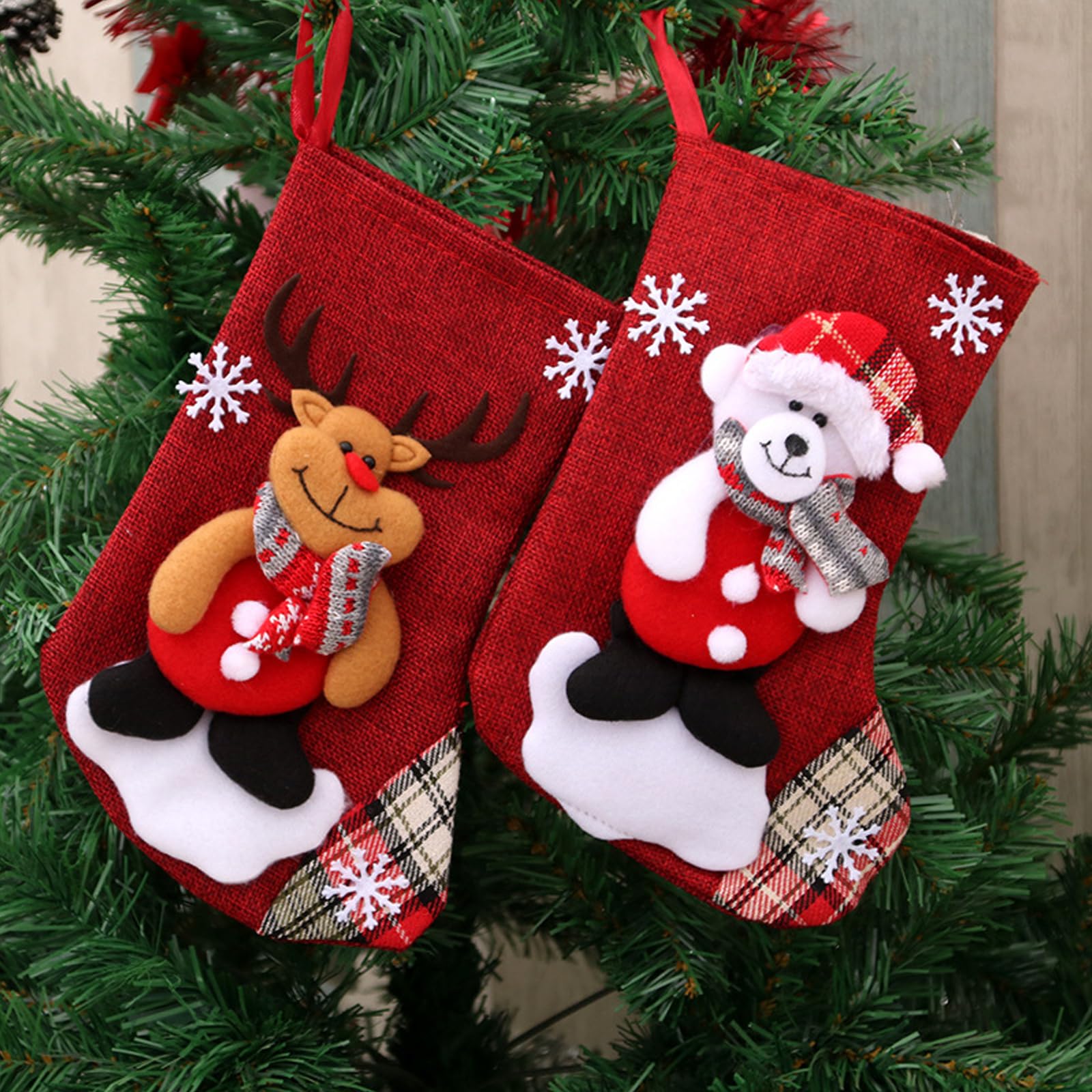 Sporgo Grande chaussette de Noël : lot de 4 chaussettes de Père Noël à remplir pendentif décoration de Noël, chaussette de Père Noël sac cadeau suspendre cheminées, murs, escaliers, arbres de Noël