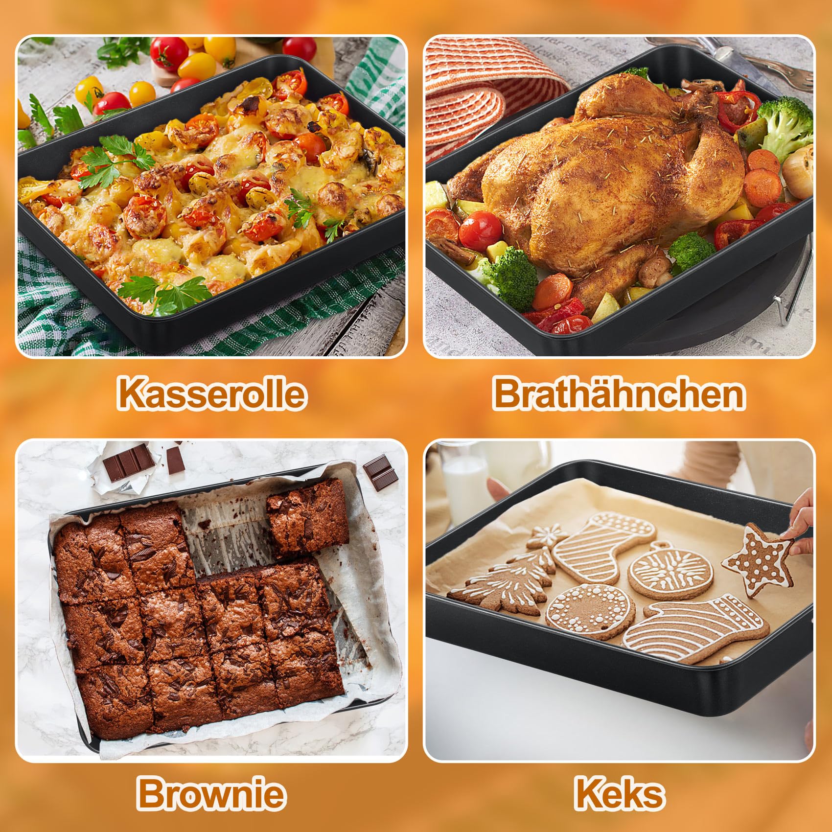Onader Nieprzywierająca blacha do pieczenia, naczynie żaroodporne ze stali nierdzewnej, głęboka forma do ciasta, forma do pieczenia do brownie, lasagne, zapiekanek, 31,8 x 24,8 x 5 cm, zdrowa i