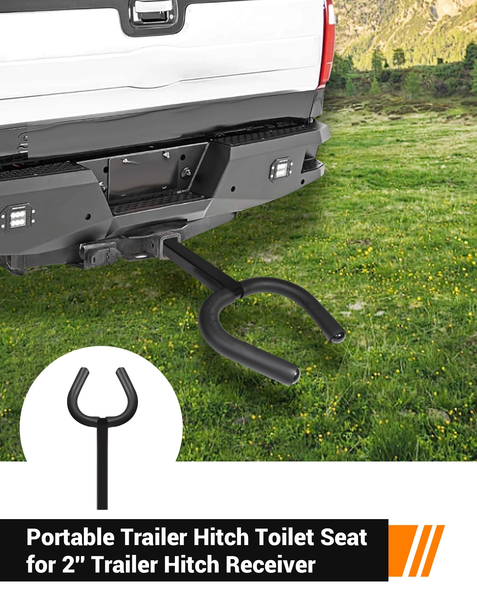 Trailer Hitch Toilet Seat, Portable Hitch Toilet Seat, Fit for 2'' Trailer Hitch Receiver, Convenient for Emergency Use When Camping/Off-Roading/Traveling