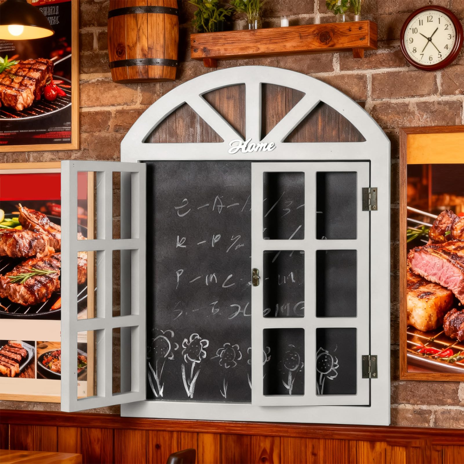 Hängendes Kreidetafel-Schild, Holzfensterrahmen-förmiges Kreidetafel-Schild mit Hängender Nachrichtentafel für Cafés, Restaurants, Cafés, Hochzeiten (7702A-02)