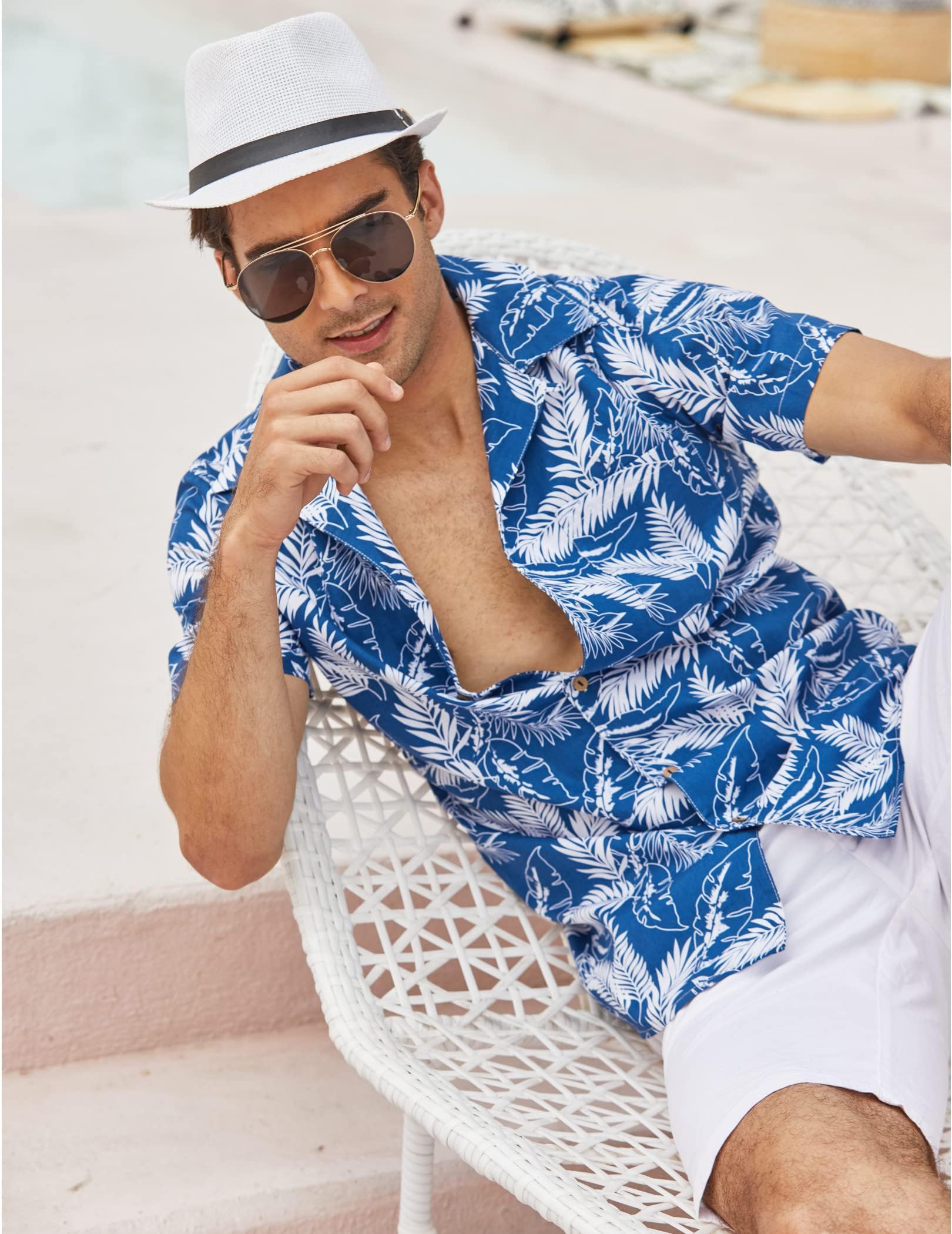 COOFANDY Camicia Hawaiana a Maniche Corte Camicia Estiva a Maniche Corte Camicia in Lino da Uomo