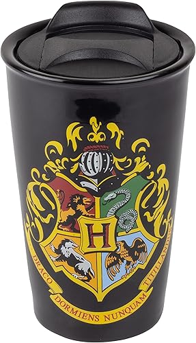 Seven20 Harry Potter Hogwarts - Taza de café de viaje, 14 onzas, vaso de cerámica con diseño de escudo de Hogwarts, con licencia oficial, gran