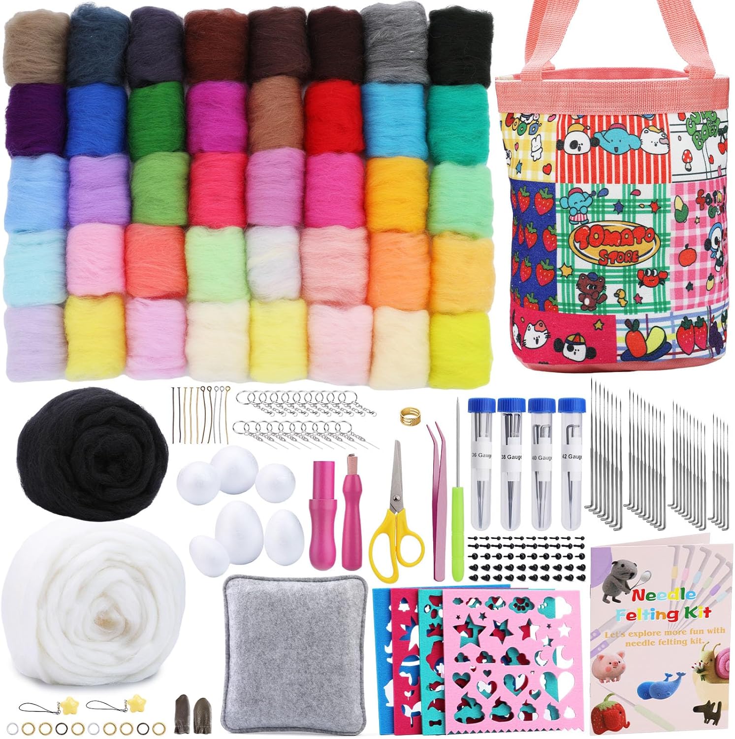 Jmuiiu Needle Felting Kit with 42 Colors Wool Roving，Wool