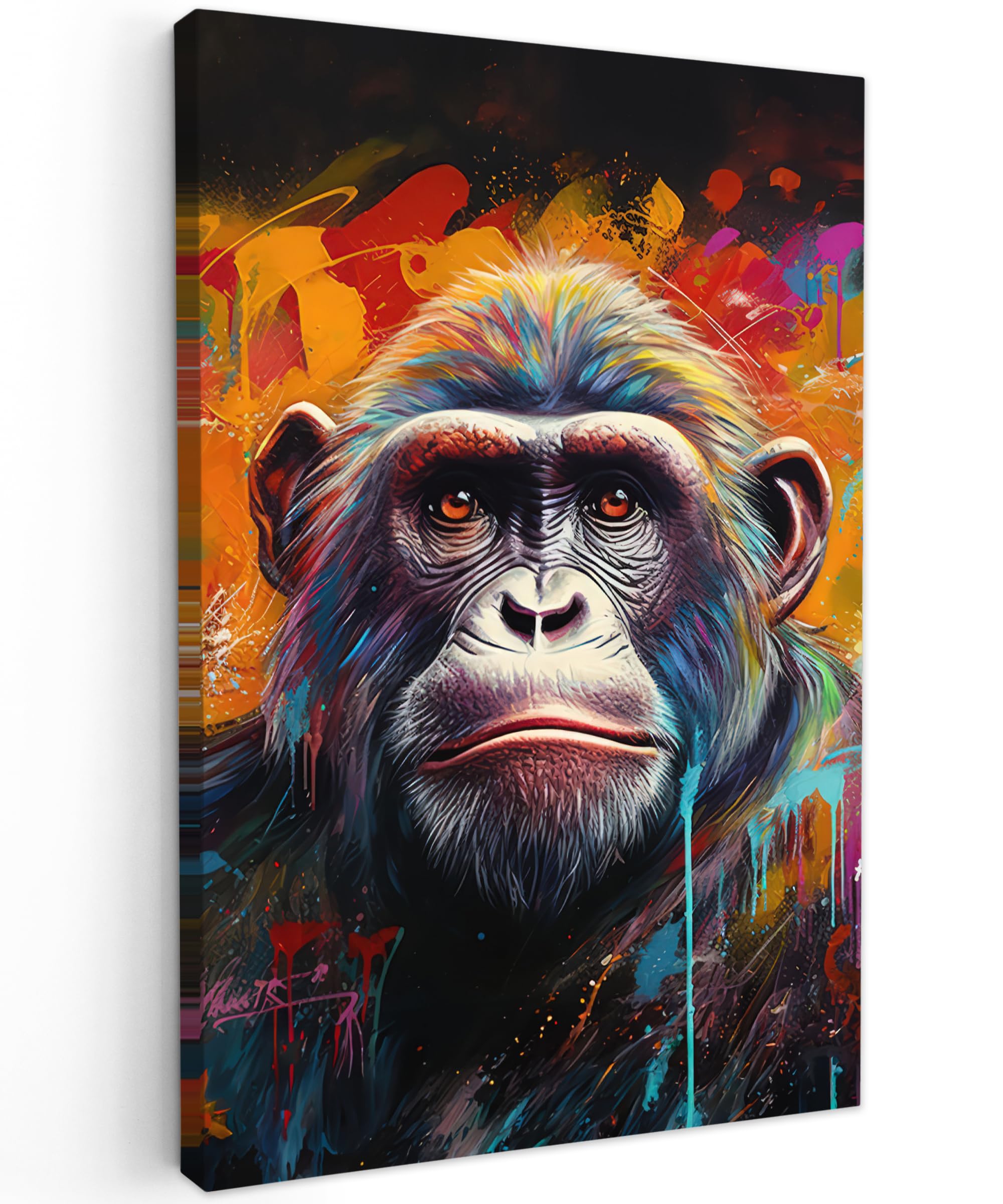 MuchoWow© Canvas Wall Art Work 16"x24" / 40x60 cm Room Decor Painting Wallfillers Picture Decoration Prints Monkey - Gorilla - Graffiti - Animals - Colours
