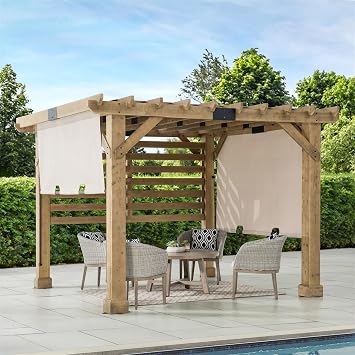 Sunjoy Cedar Pergola 10 x 11 ft. Wooden Hot Tub Pergola with Adjustable Canopy and Privacy Screen by SummerCove