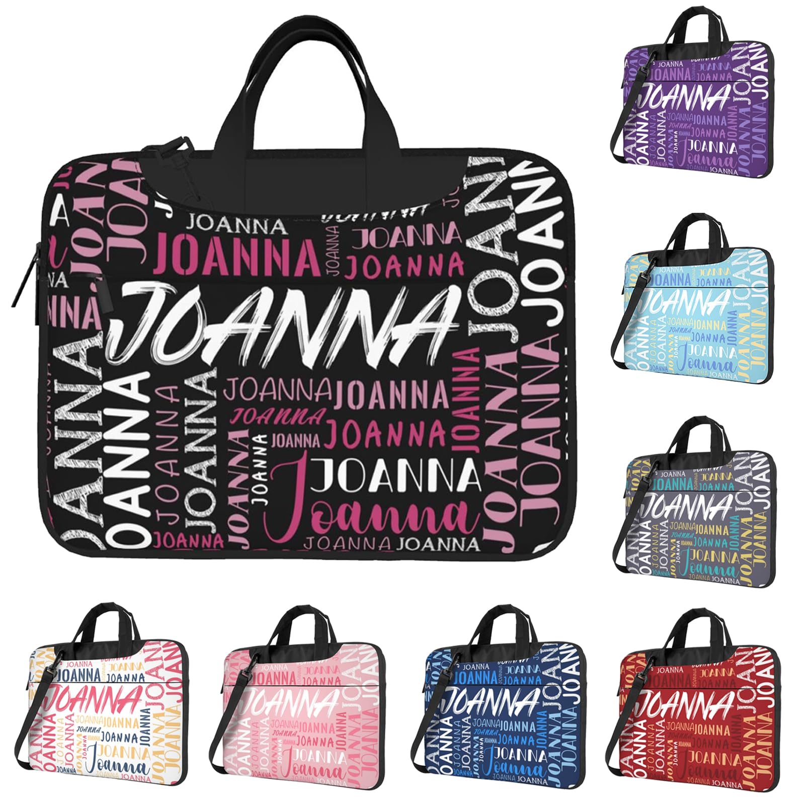 Custom Laptop Bag with Name, Personalized Name Shoulder Bag for Laptop or Tablet, Customized Portable Computer Bag Gifts for Men Women Business Office (Black Pink)
