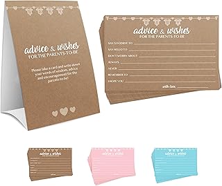 Party Hearty Baby Shower Games for Girl or Boy, Advice and Wishes Cards, 50 Kraft Cards 1 Sign, Advice for Parents to Be/New Parents, Advice Cards