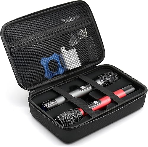 Funda de micrófono inalámbrico, caja de almacenamiento de micrófono inalámbrico dual, funda de transporte de micrófono EVA duro, bolsa de micrófono