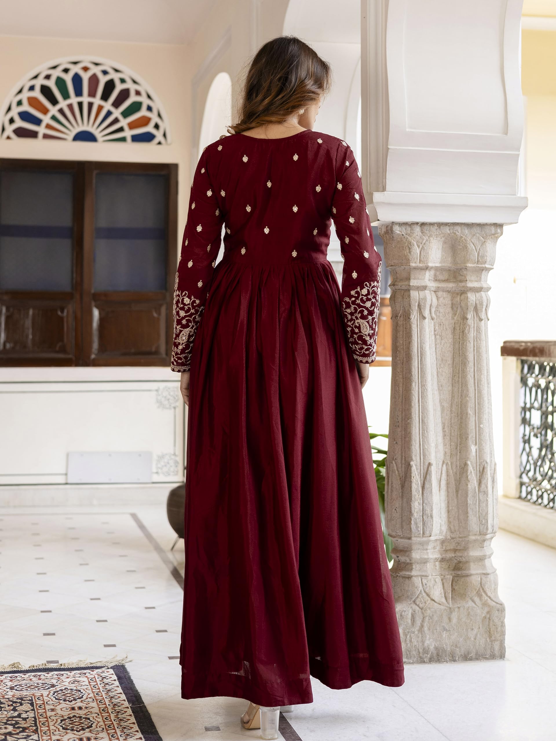 TRENDMALLS Damen Seidenmischung Stickerei Anarkali Kurta Hose Set mit Dupatta Salwar Anzug Set für Frauen