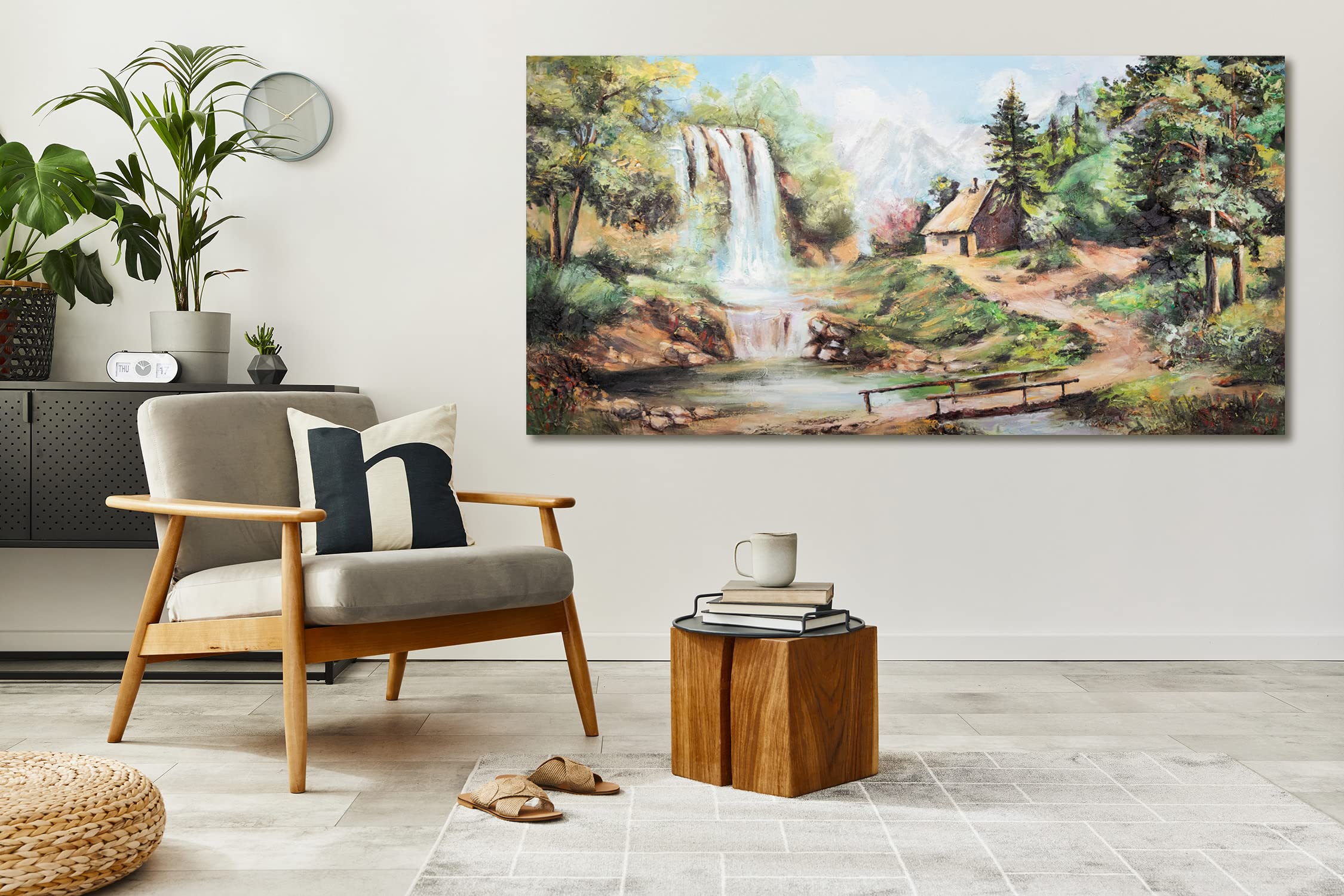 Handgemaltes Acryl-Gemälde Auf Leinwand – Abstrakt, Grau-beige-braun, 120x60 Cm, Mit Keilrahmen
