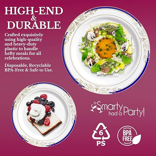 Miniatura 3 de Elegante vajilla desechable de plástico resistente, platos de plástico de diseño elegante, para bodas, cumpleaños y todas las ocasiones (blanco con