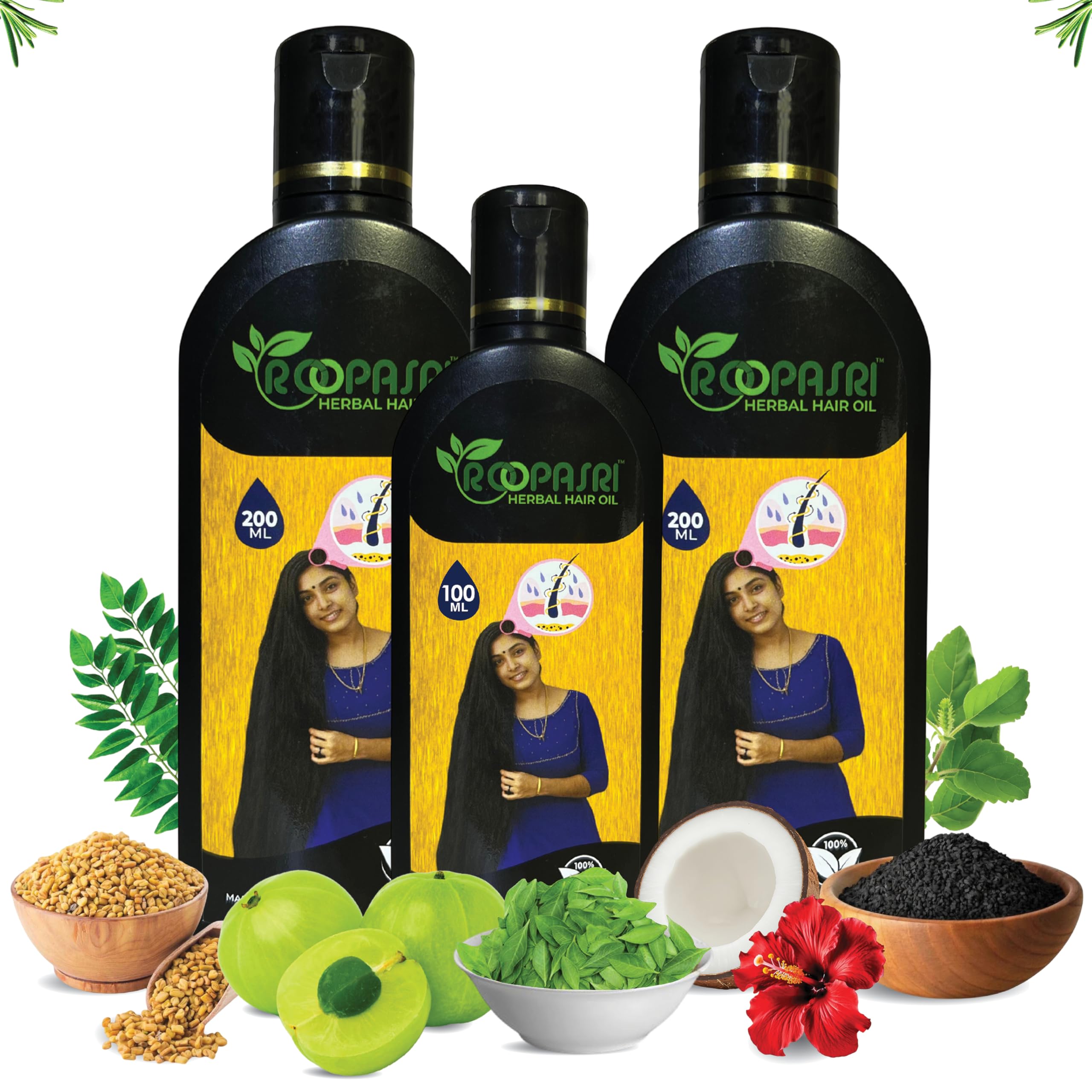 Roopasri Herbal Hair Oil for Men & Women | Improve Hair and Scalp | Reduces Hair Fall | Ingriedents of Amla | Moringa | Hibiscus Flower | 100 ml + 200 ml + 200 ml-image-26