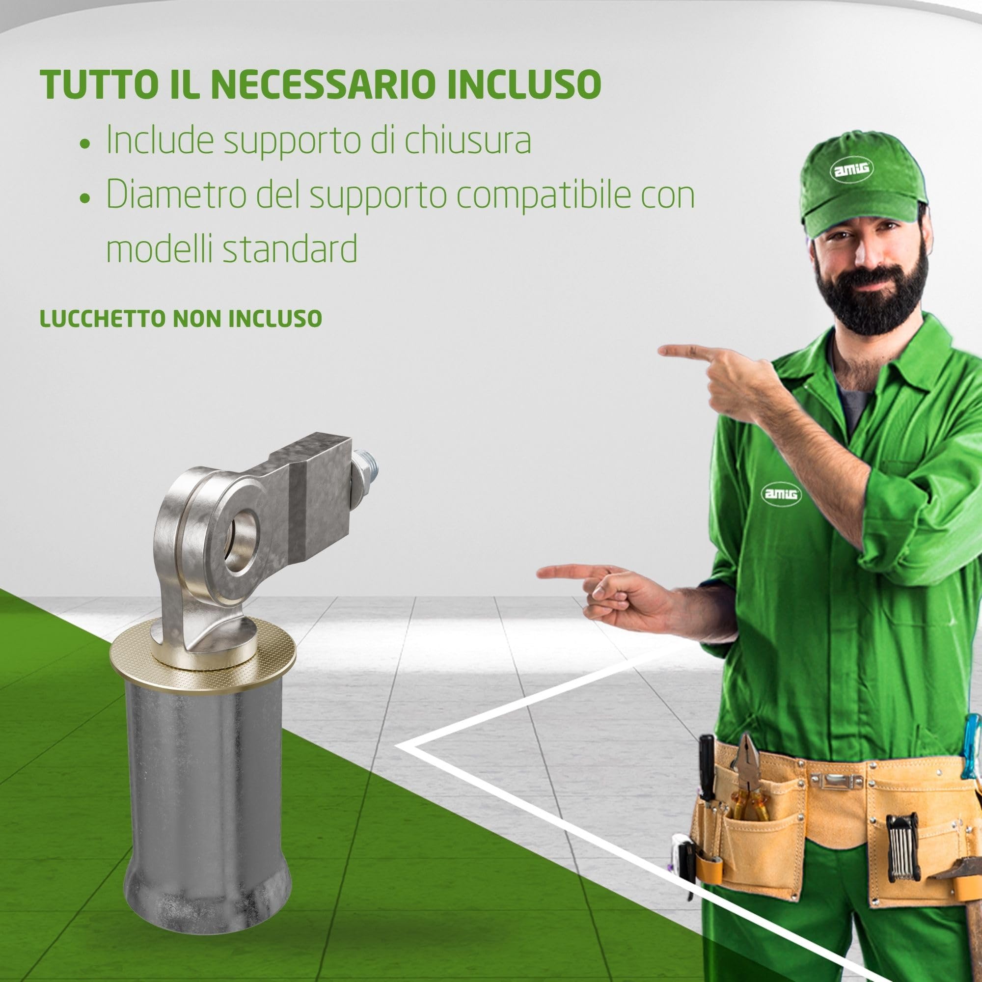 Amig - Chiusura di Sicurezza per Serrande Avvolgibili, Mod SBL-01, Acciaio Zincato, Compatibile con Lucchetti 200-75 e 201-60, Include Supporto di Chiusura