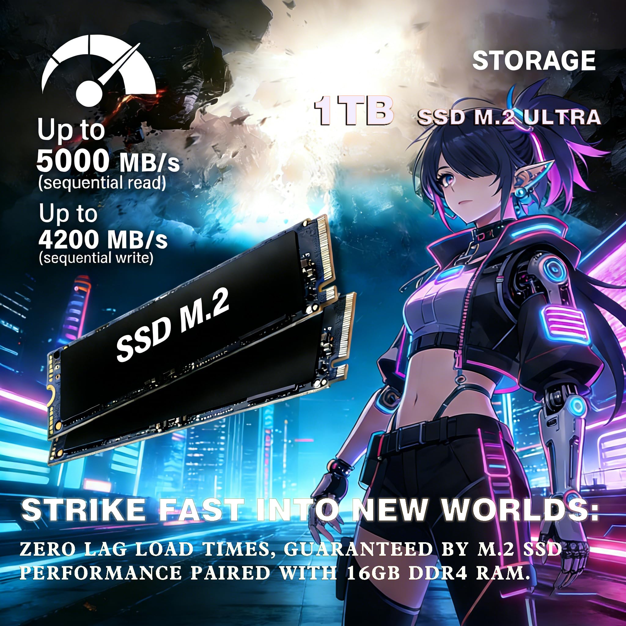 Gaming PC Core i5-14400F, GeForce RTX 4060TI, B610, 16GB(8GB*2) 3200MHz DDR4 RAM, 1TB NVMe SSD, 700W Fuente de alimentación, 5 Ventiladores RGB, WiFi, PC de Juego y creación Potente