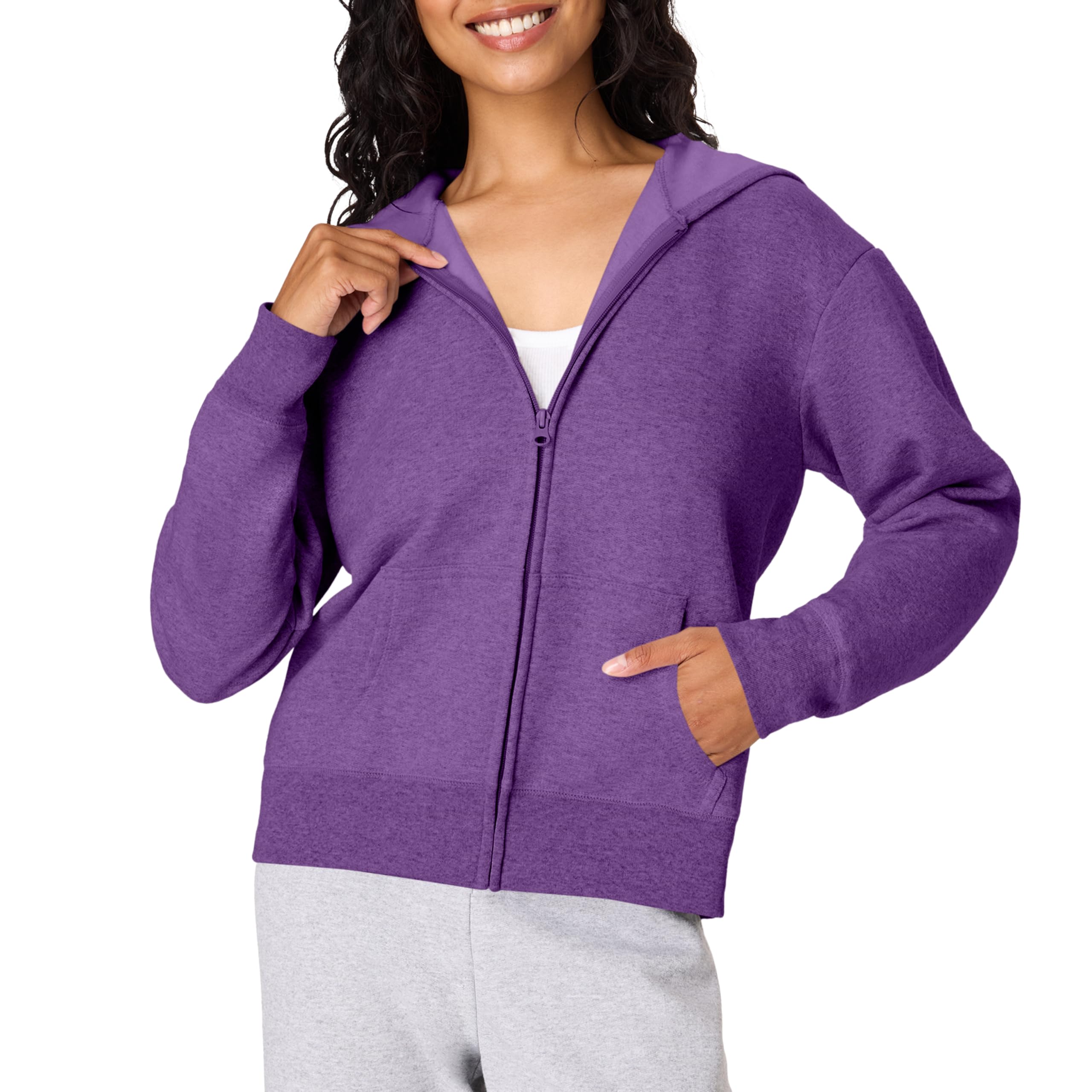Hanes Women's, EcoSmart Fleece Full Hoodie, Zip-up Hooded Sweatshirt, Violet Splendor Heather, S