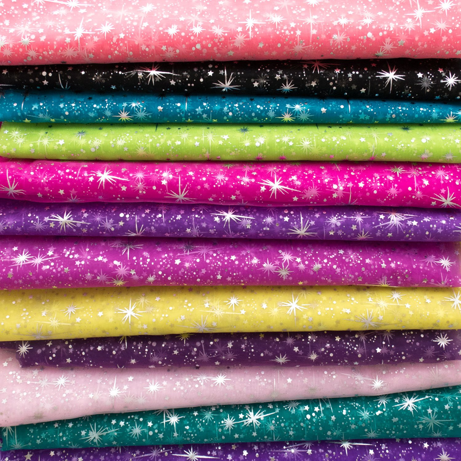Star Bursts Sheer Organza Fabric - 58" Wide With Sparkling Stars, Sold By Yard