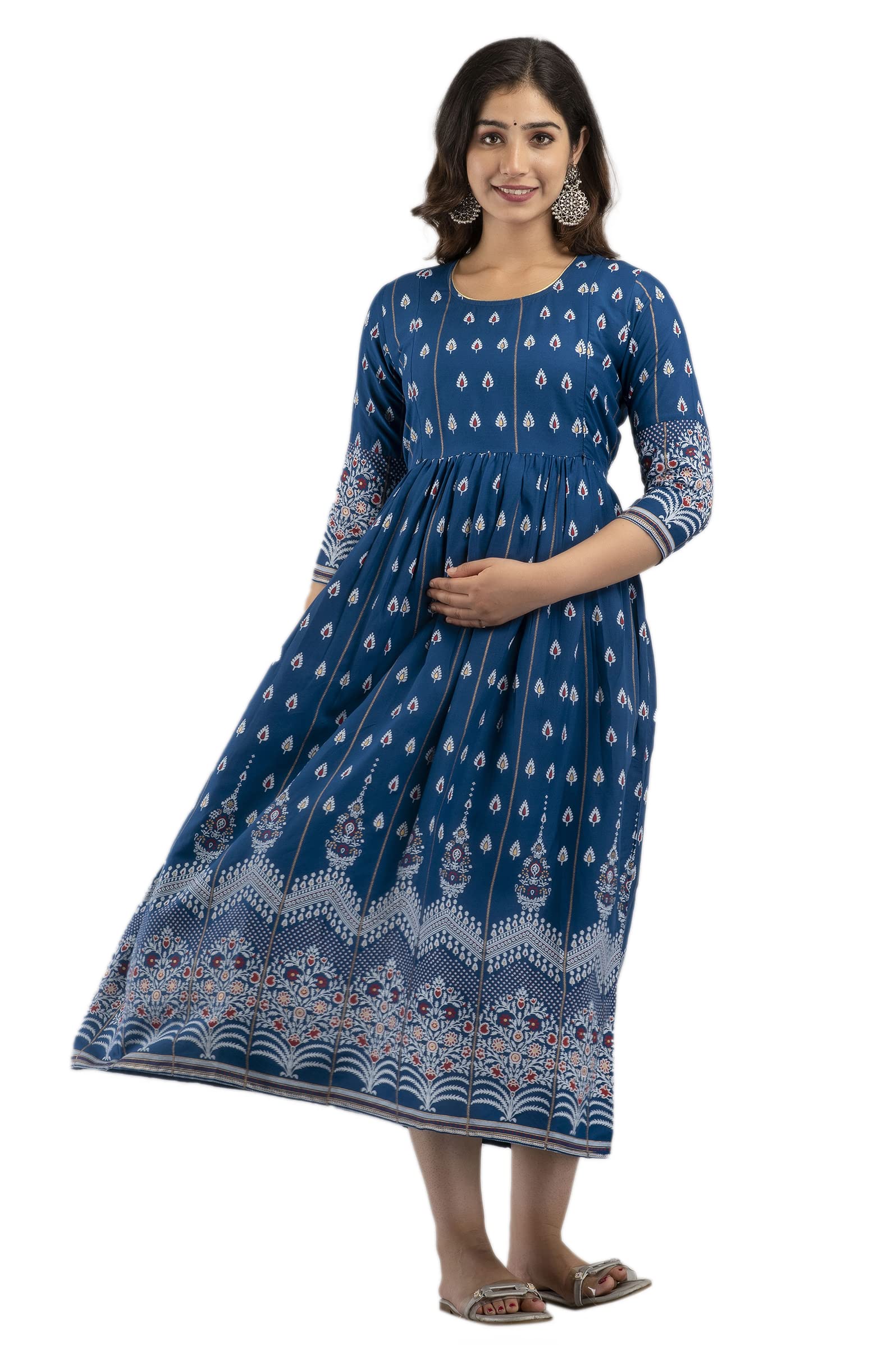 Devek Enterprises - Vestido de maternidad de rayón Anarkali para mujer, vestido de embarazo, vestido de alimentación fácil