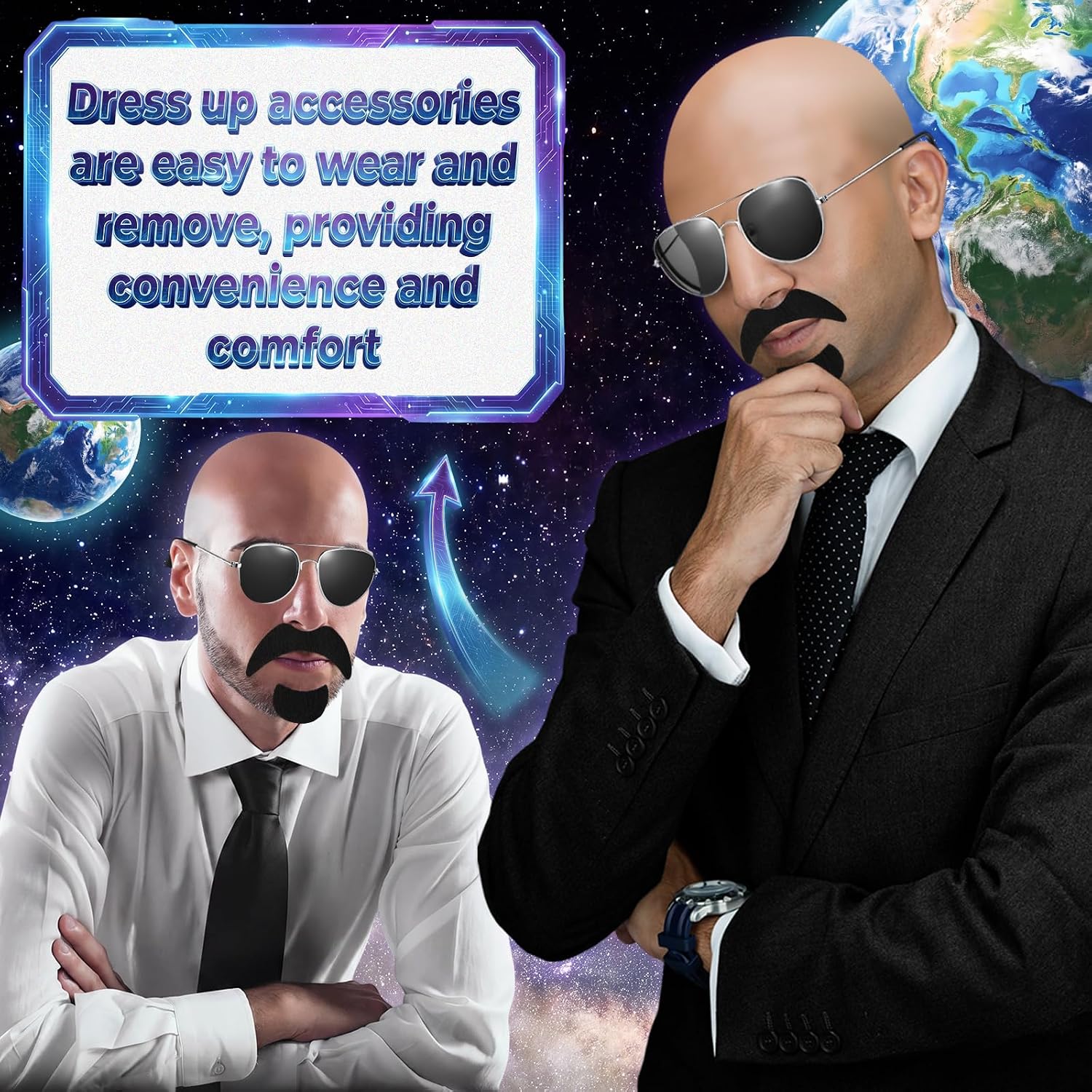 Mepase Bald Caps with Glasses and Mustache Bald Head Wig Cap Party Costume Accessories for Women Men Halloween Cosplay