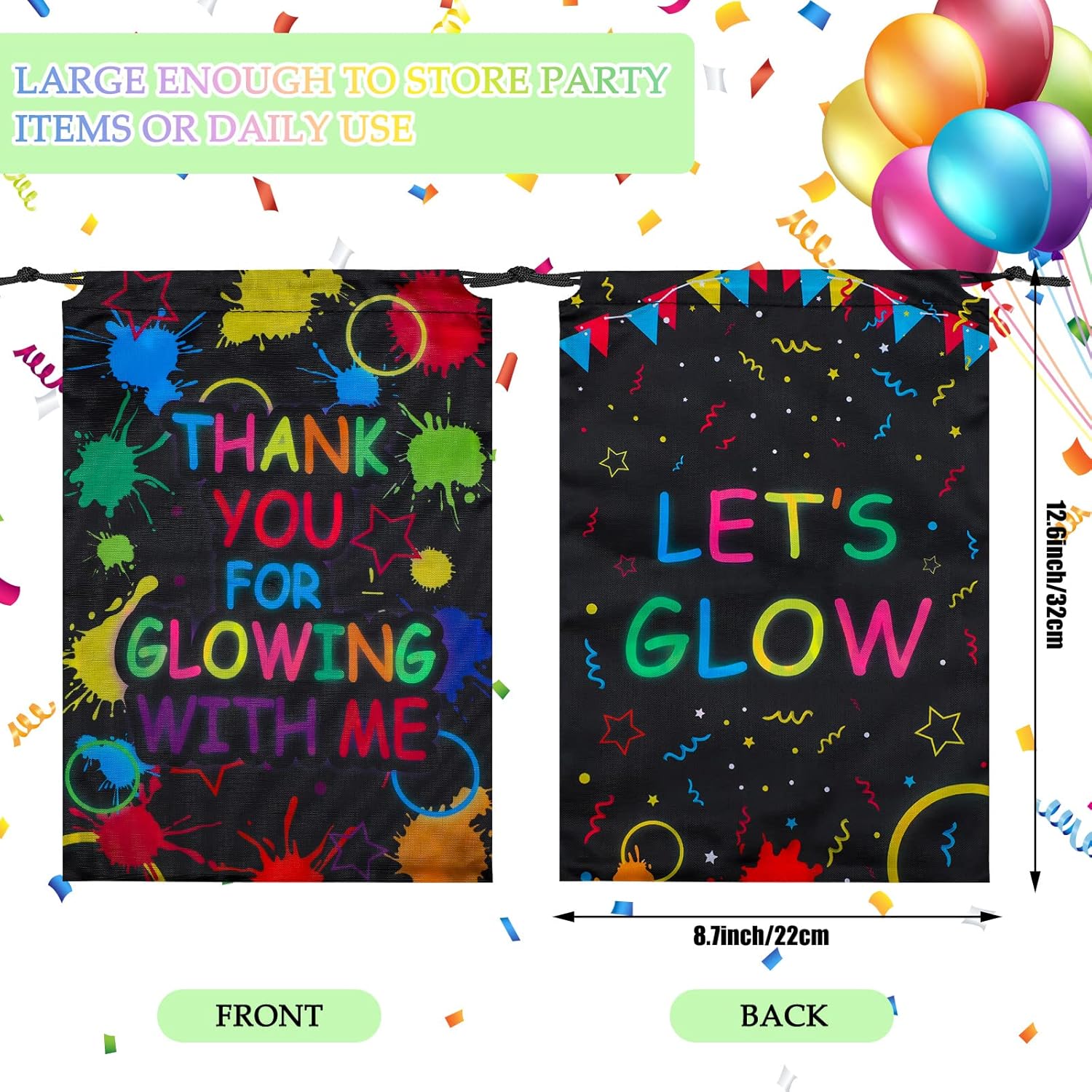 Sadnyy 36 Pieces Let's Glow Drawstring Bags Bulk Glow in The Dark Party Supplies Favor Gift Bag Neon Pouch for Goodie Retro 80s 90s