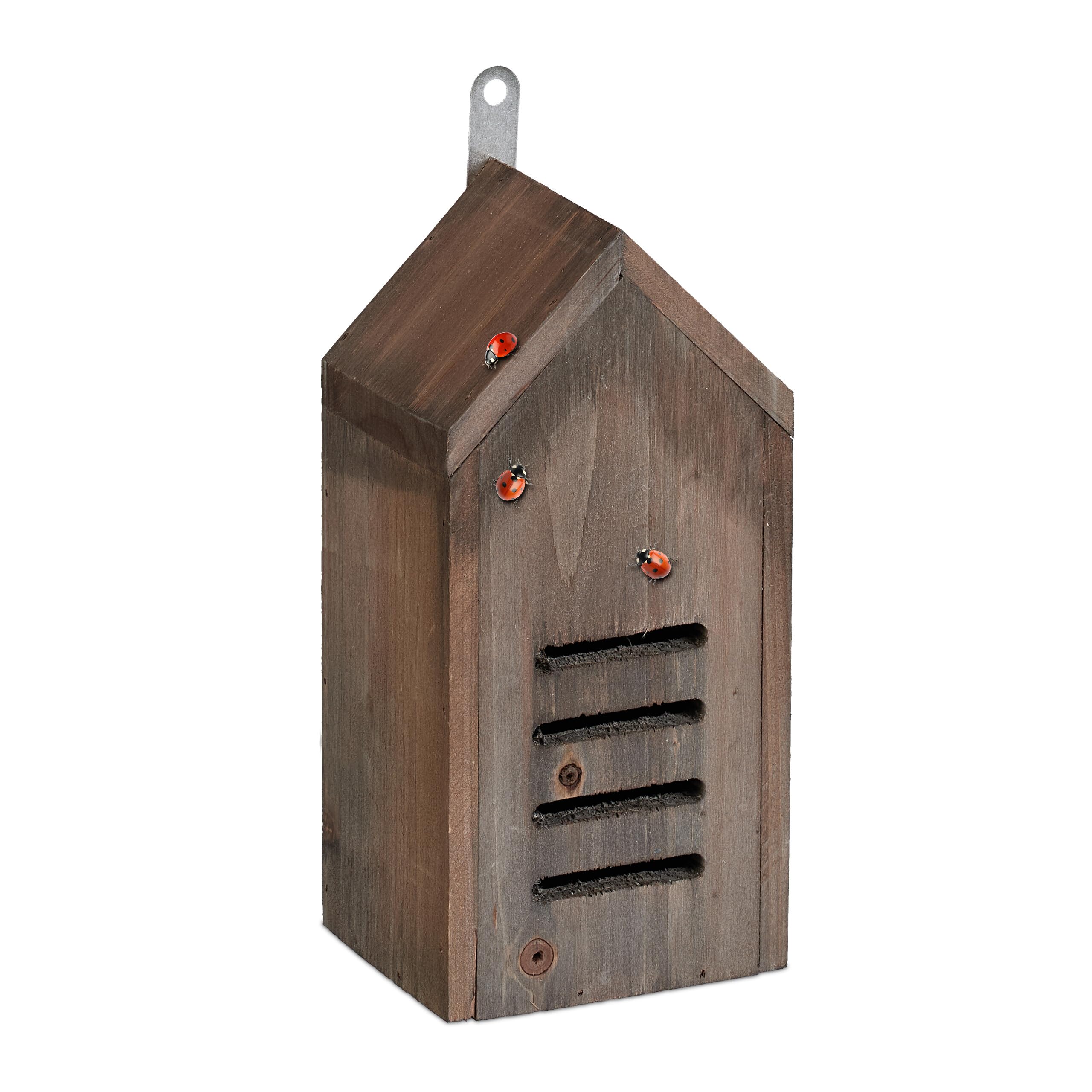 Relaxdays House, Untreated Fir Wood, HxWxD: 25 x 12 x 10 cm, for Hanging, Insect Hotel for Ladybirds, Brown